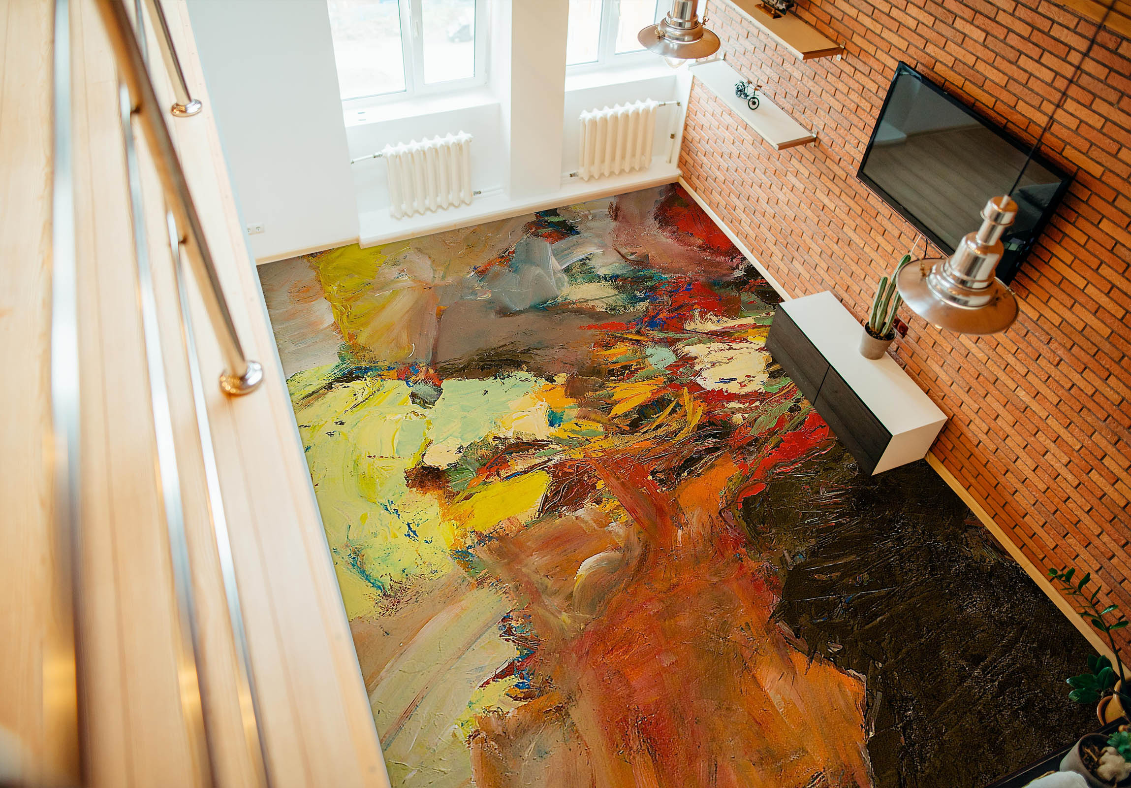 3D Brown-Yellow Paint Pattern 9917 Allan P. Friedlander Floor Mural Wallpaper Murals Self-Adhesive Removable Print Epoxy