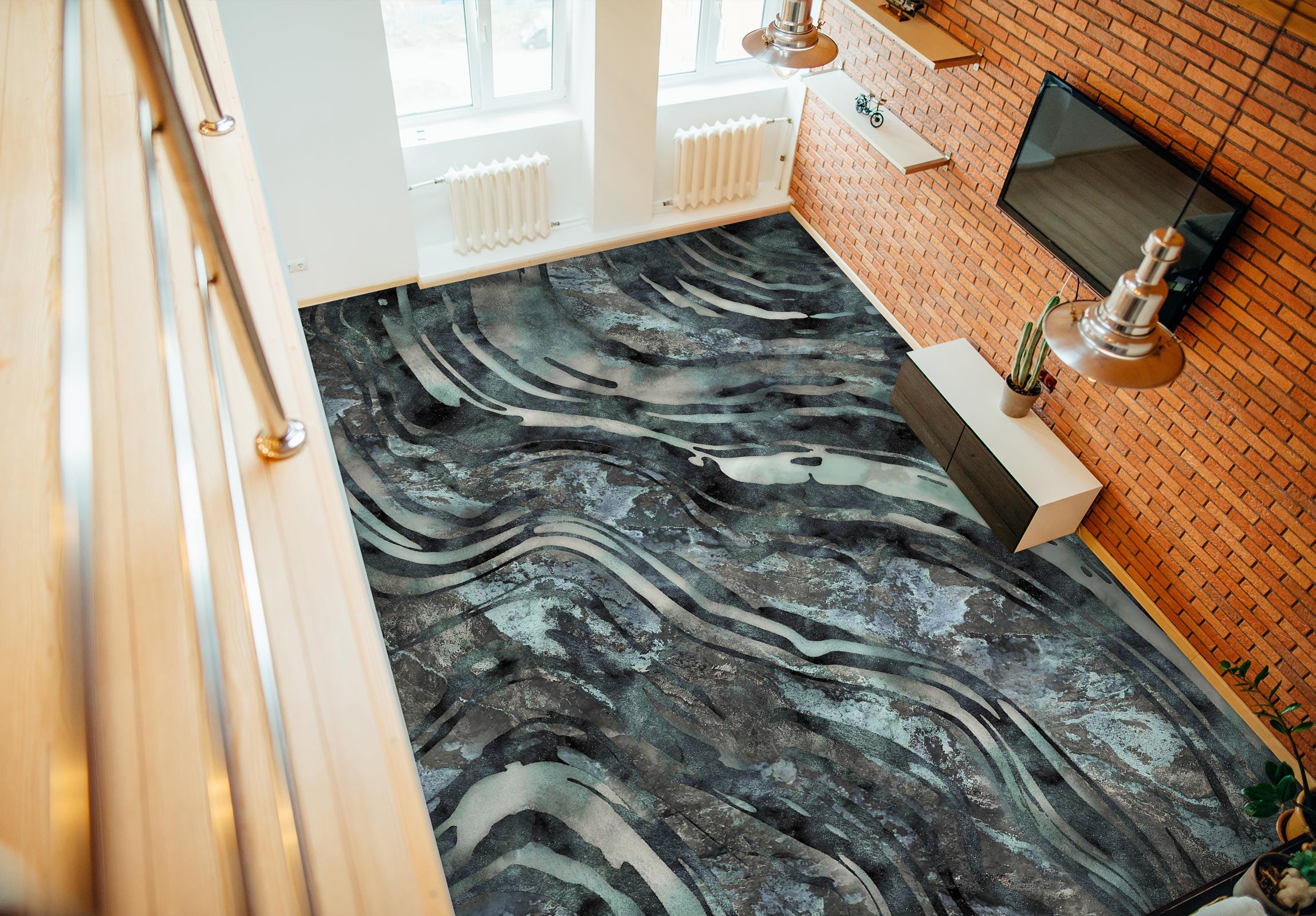 3D Dark Green Striped Pattern 102137 Andrea Haase Floor Mural Wallpaper Murals Self-Adhesive Removable Print Epoxy