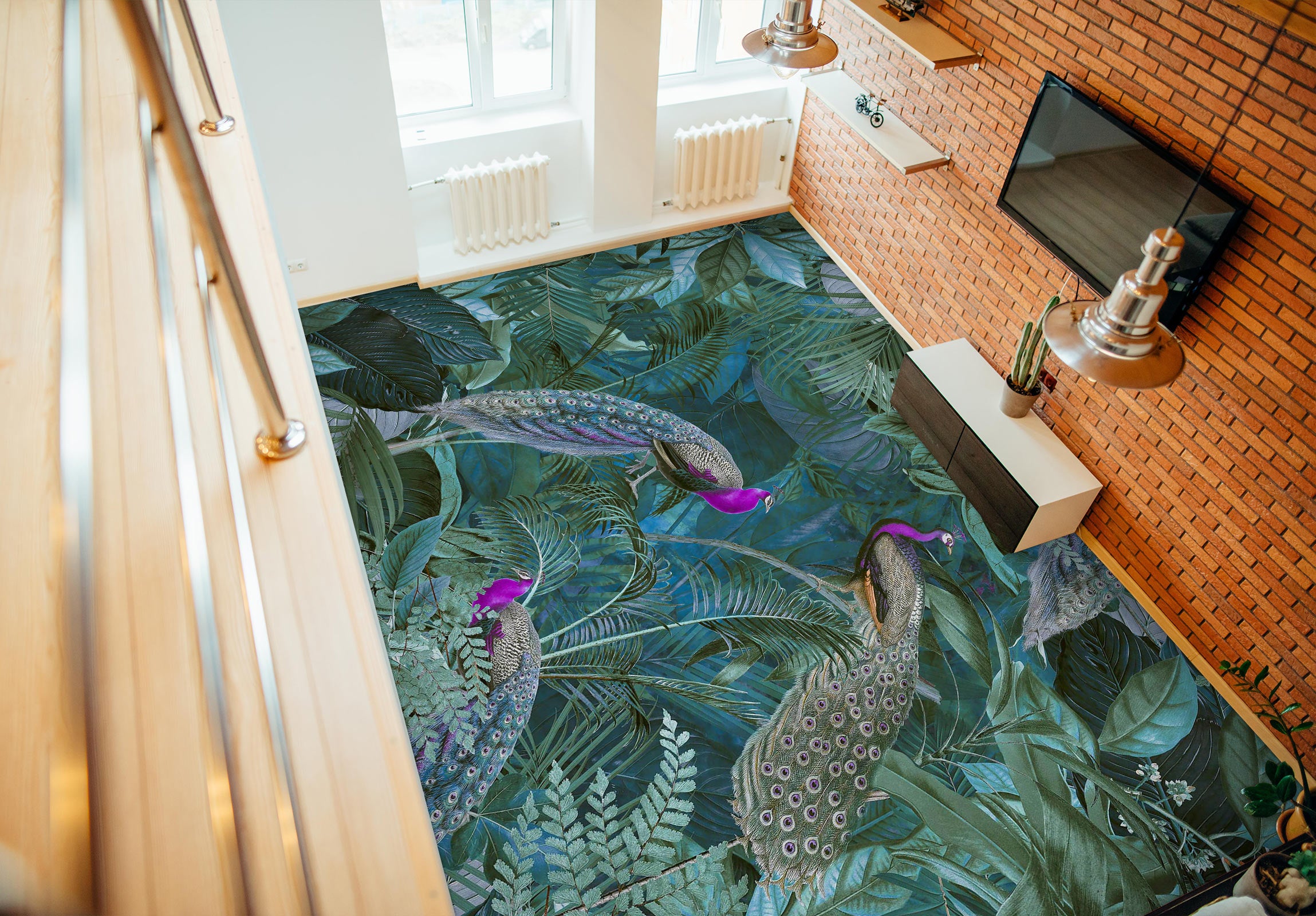 3D Green Bush Purple Peacock 10038 Andrea Haase Floor Mural Wallpaper Murals Self-Adhesive Removable Print Epoxy