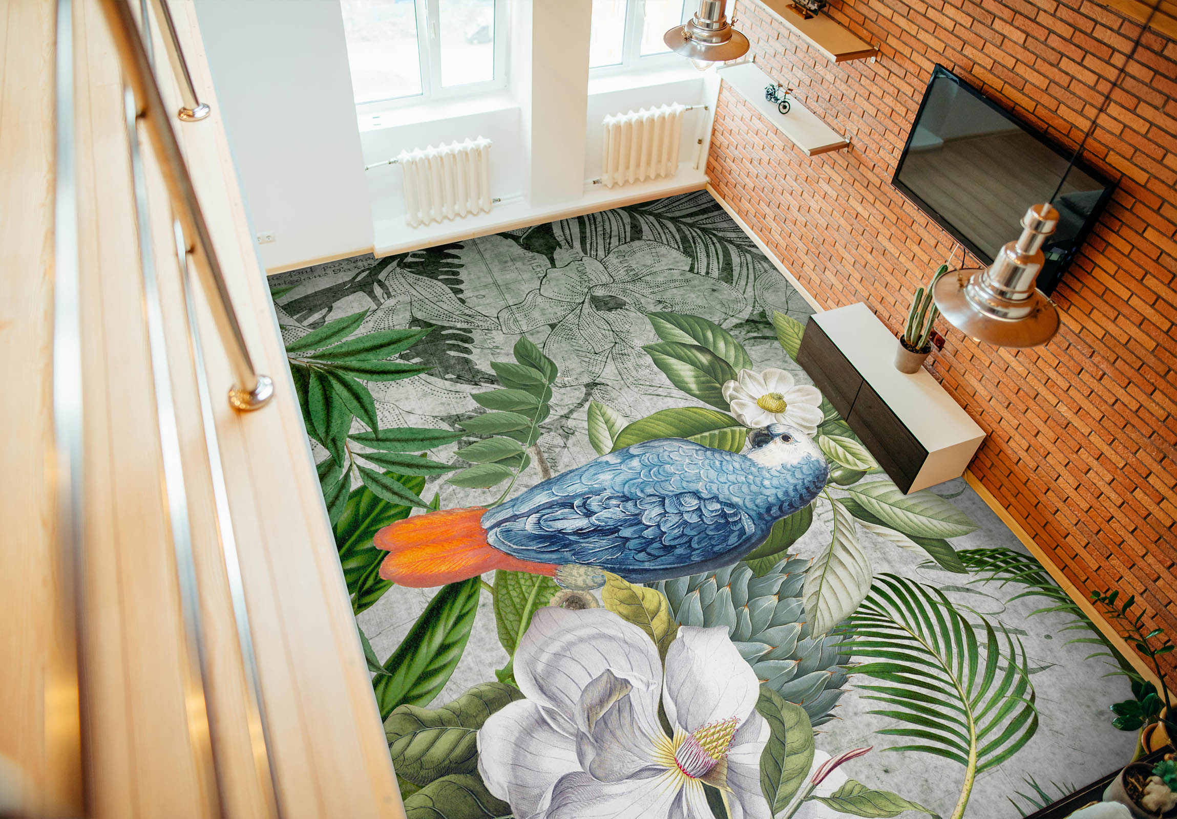3D Leaves Blue Parrot 104164 Andrea Haase Floor Mural Wallpaper Murals Self-Adhesive Removable Print Epoxy