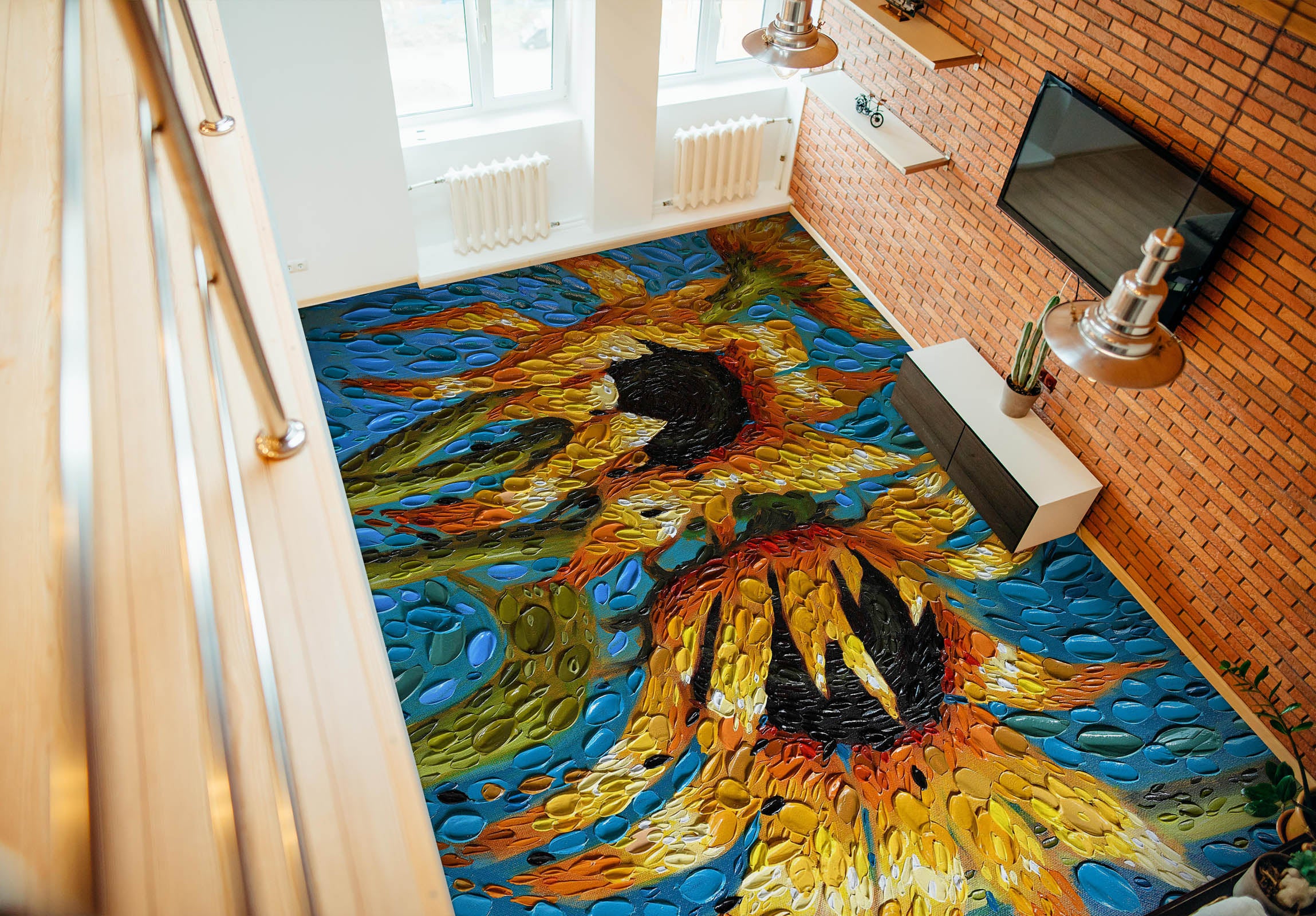 3D Sunflower 102176 Dena Tollefson Floor Mural Wallpaper Murals Self-Adhesive Removable Print Epoxy