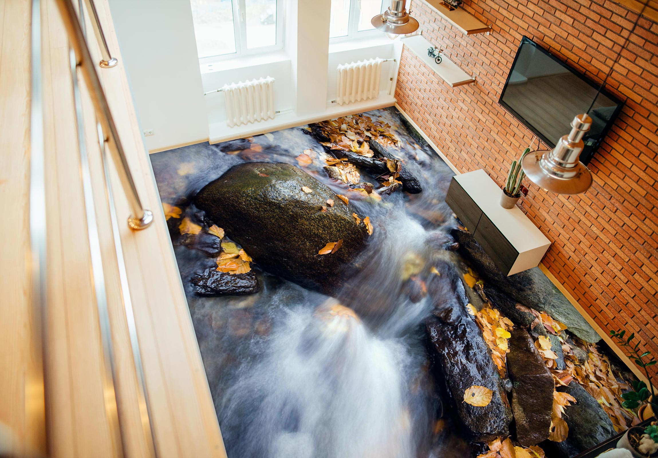 3D Fallen Leaves And Running Water 1016 Floor Mural Wallpaper Murals Self-Adhesive Removable Print Epoxy