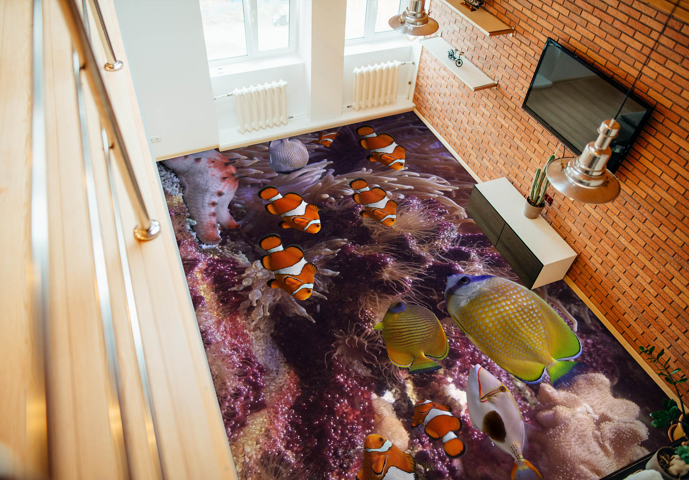 3D Orange And White Fish 1457 Floor Mural Wallpaper Murals Self-Adhesive Removable Print Epoxy