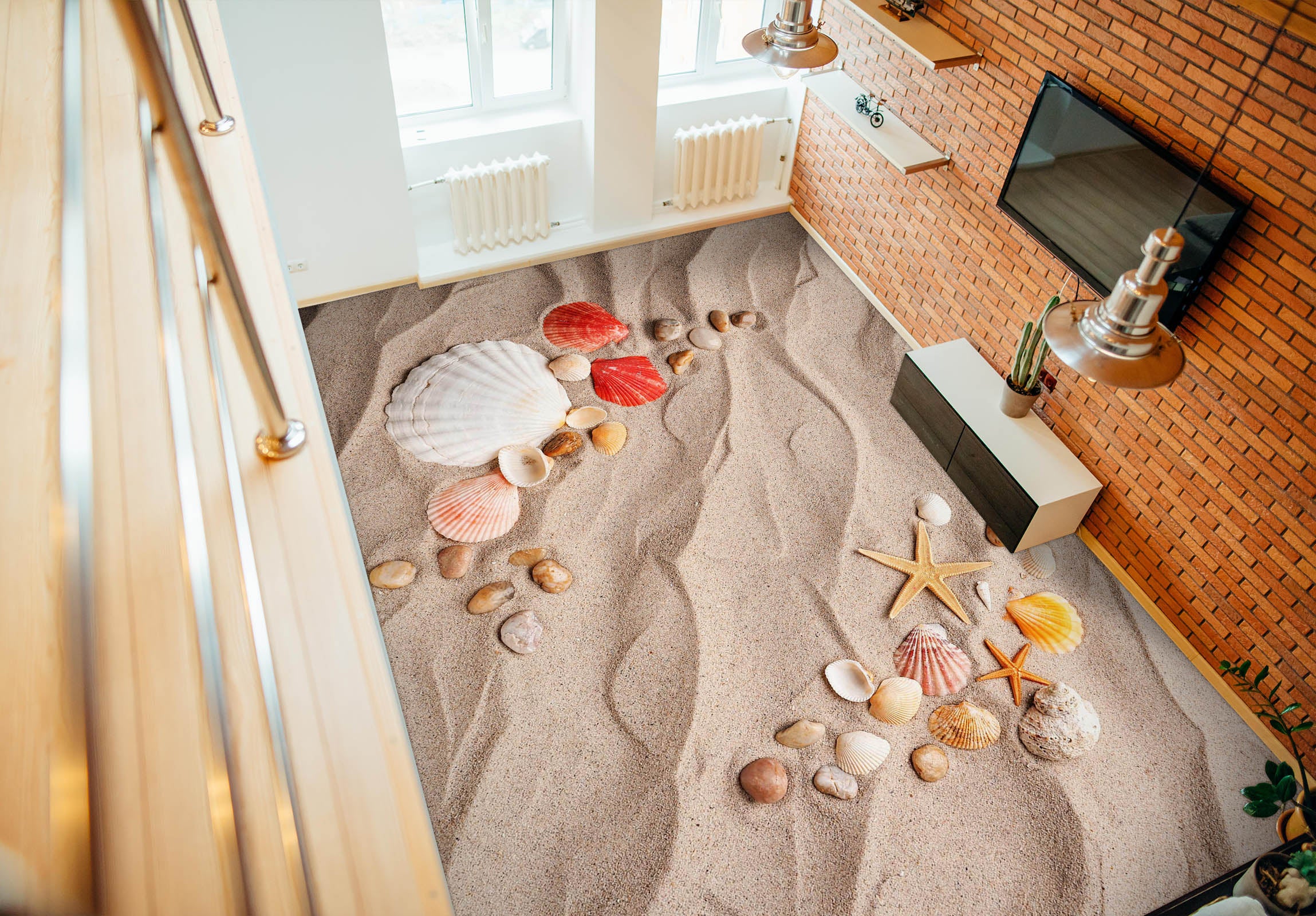 3D Two Red Seashells 736 Floor Mural Wallpaper Murals Rug & Mat Print Epoxy waterproof bath floor