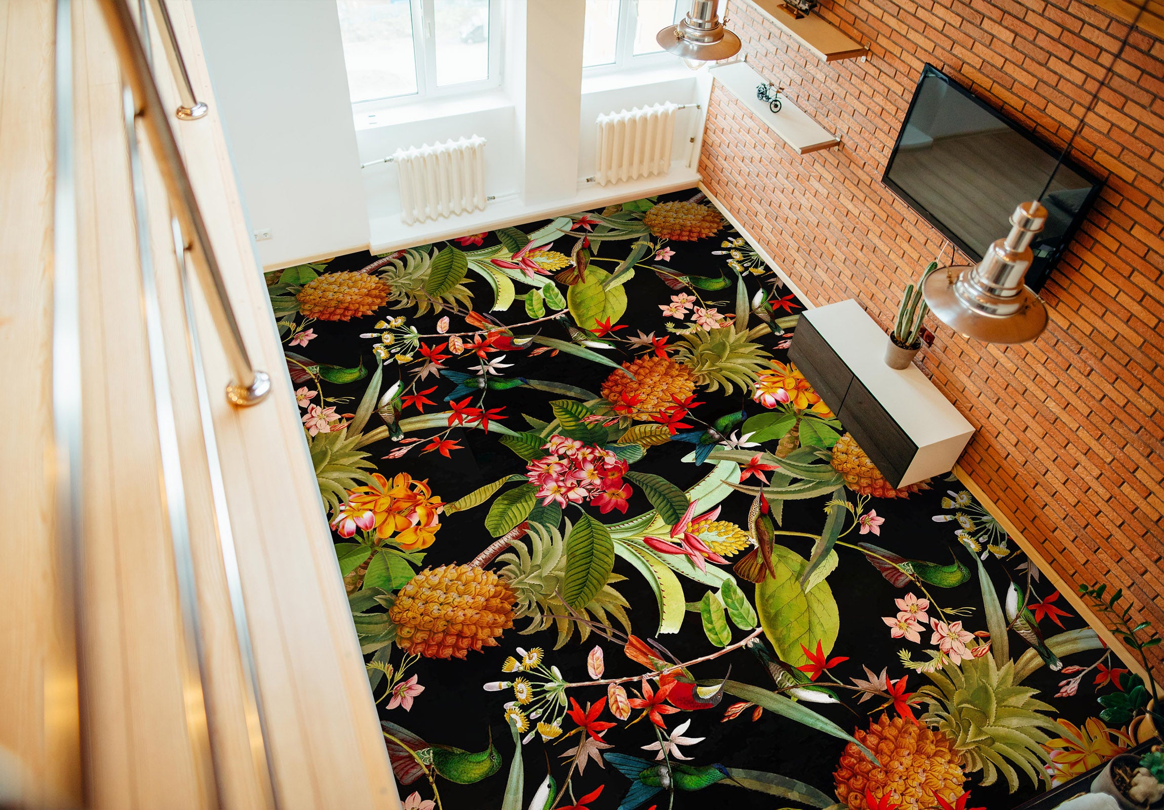 3D Pineapple Flower Leaves 10006 Uta Naumann Floor Mural Wallpaper Murals Self-Adhesive Removable Print Epoxy