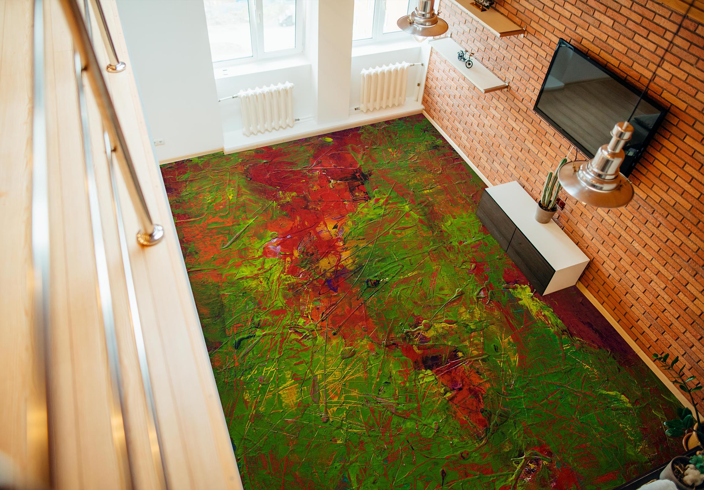 3D Green Red Pattern 9938 Allan P. Friedlander Floor Mural Wallpaper Murals Self-Adhesive Removable Print Epoxy