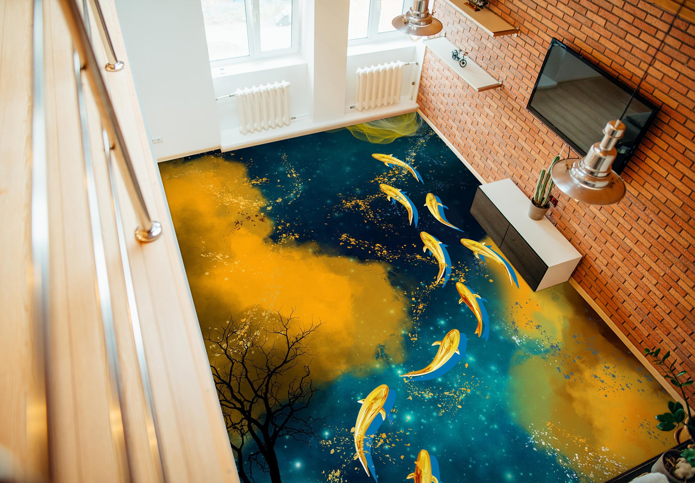 3D Noble Golden Fish 1202 Floor Mural Wallpaper Murals Self-Adhesive Removable Print Epoxy