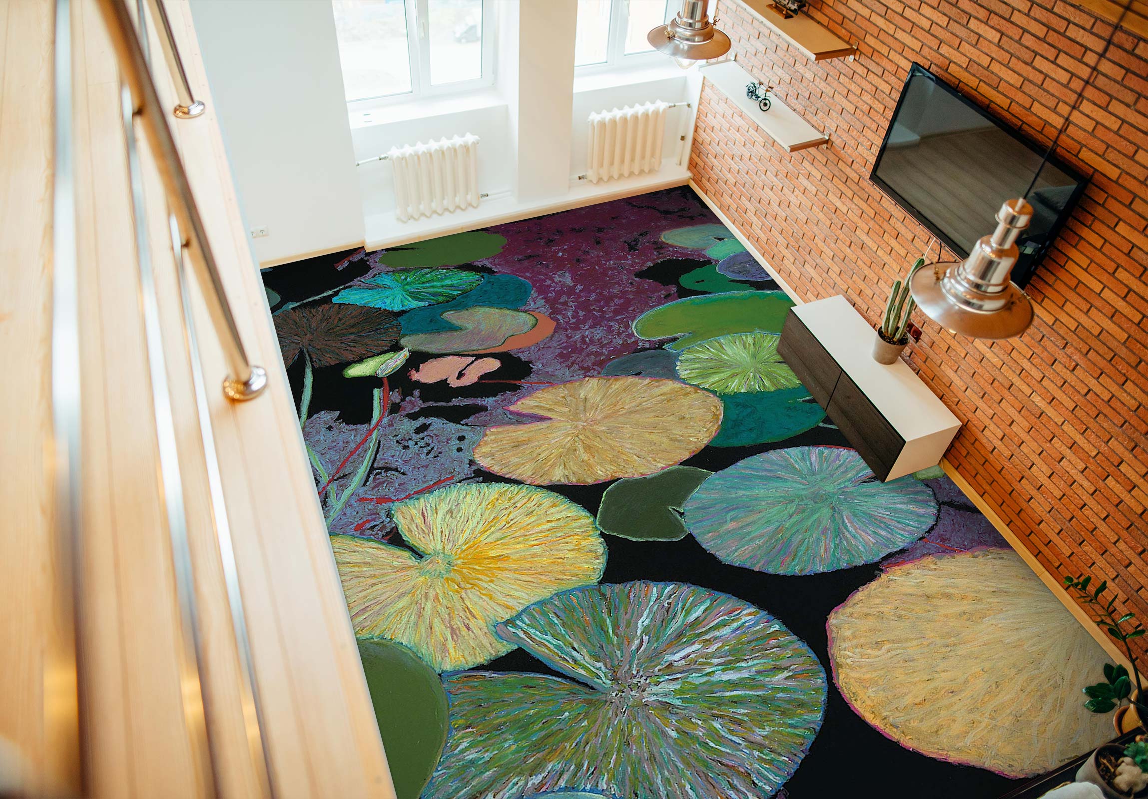 3D Lotus Leaf Pattern 96125 Allan P. Friedlander Floor Mural Wallpaper Murals Self-Adhesive Removable Print Epoxy