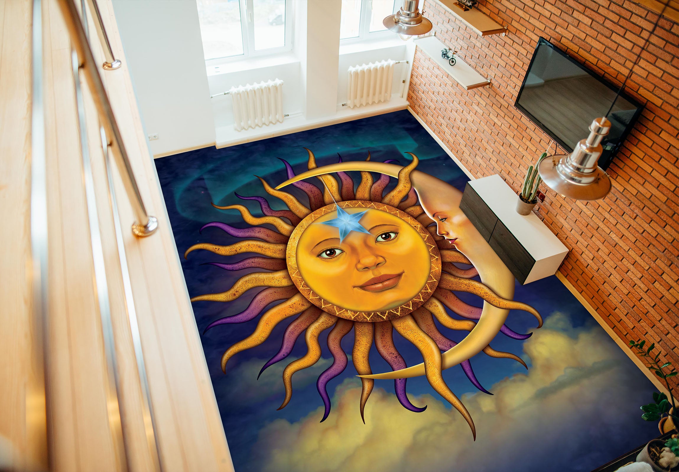 3D Sun Moon 98176 Vincent Floor Mural Wallpaper Murals Self-Adhesive Removable Print Epoxy