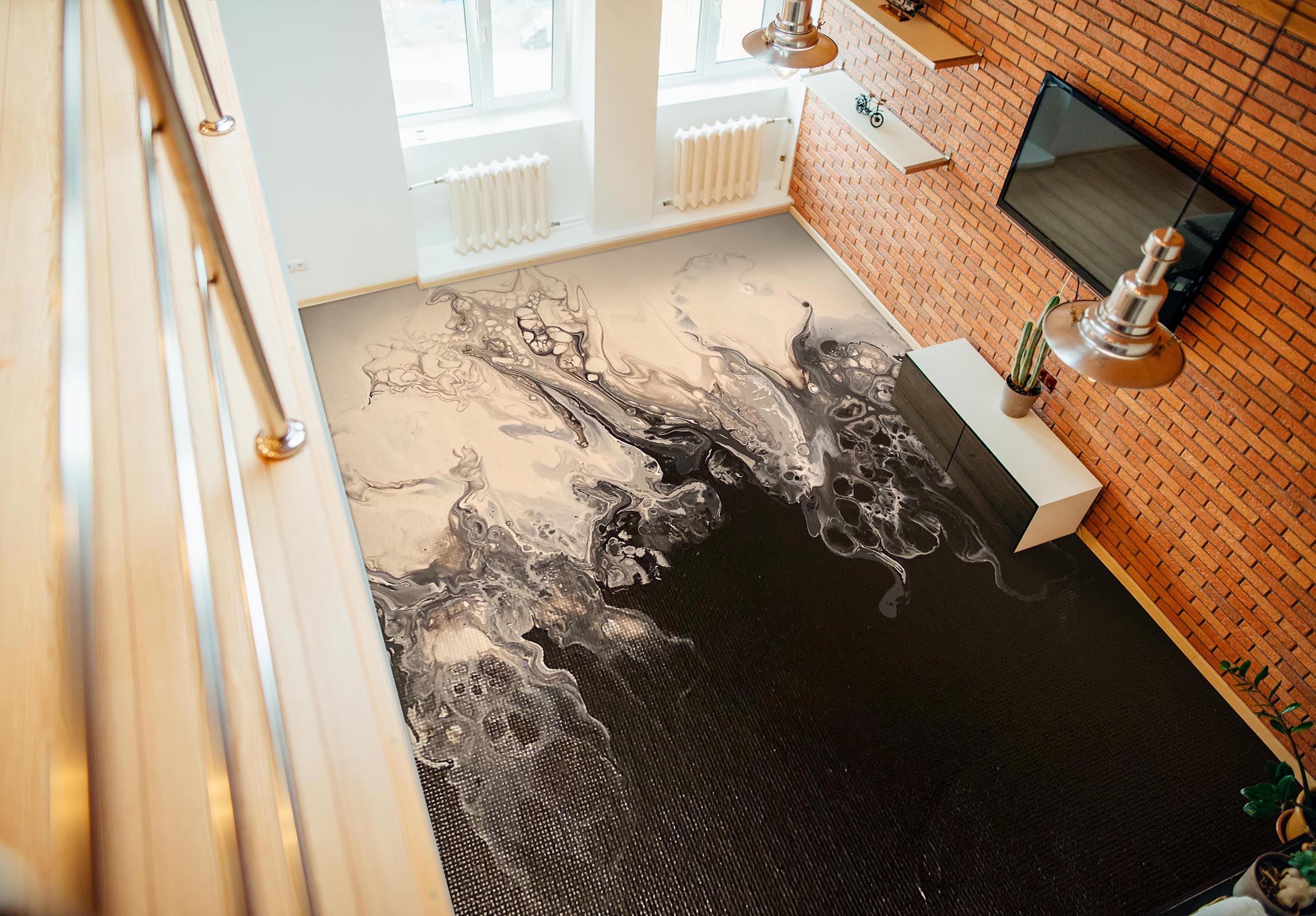 3D Black Ink Texture 98196 Valerie Latrice Floor Mural Wallpaper Murals Self-Adhesive Removable Print Epoxy