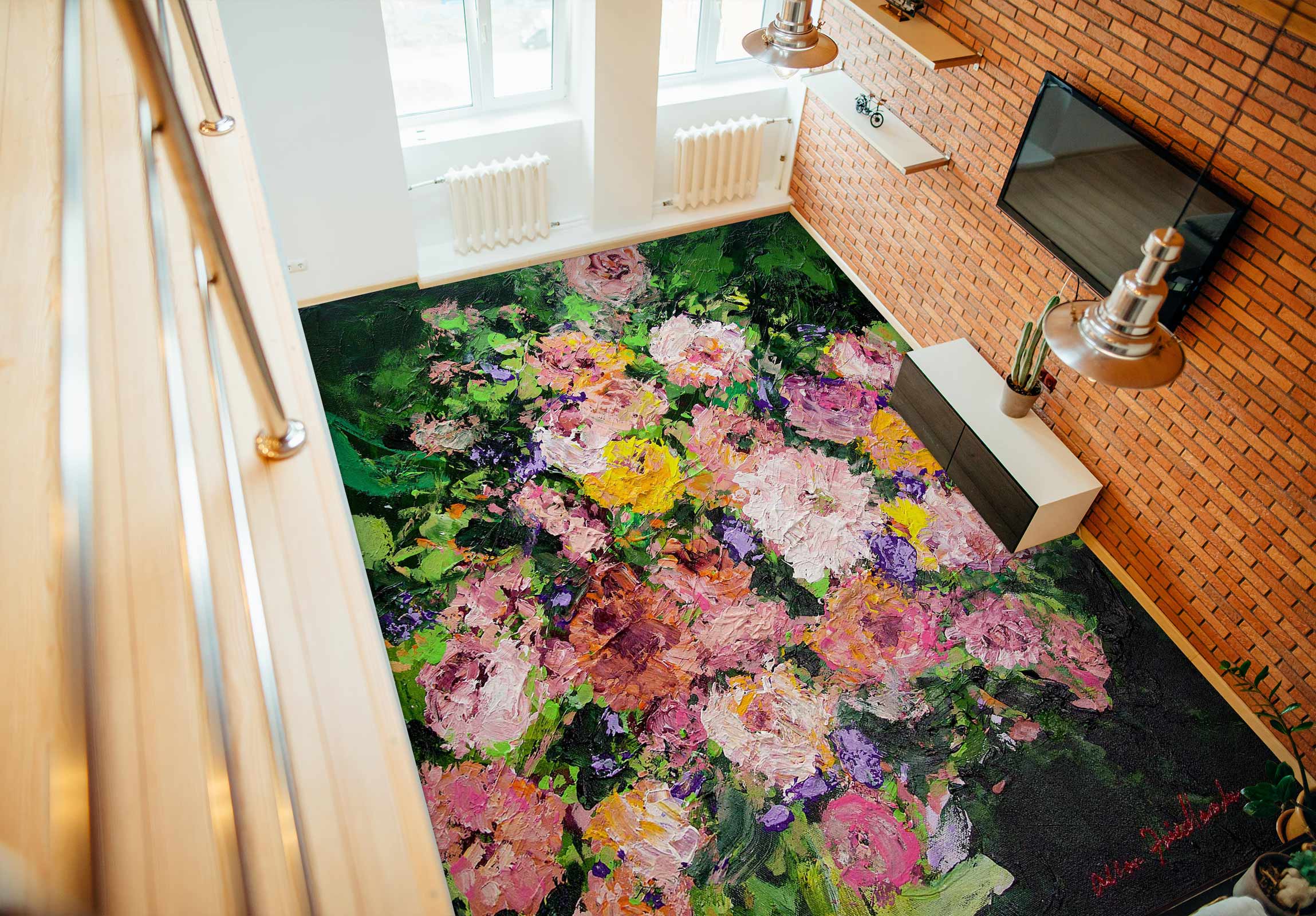 3D Pink Flower Garden 96113 Allan P. Friedlander Floor Mural Wallpaper Murals Self-Adhesive Removable Print Epoxy