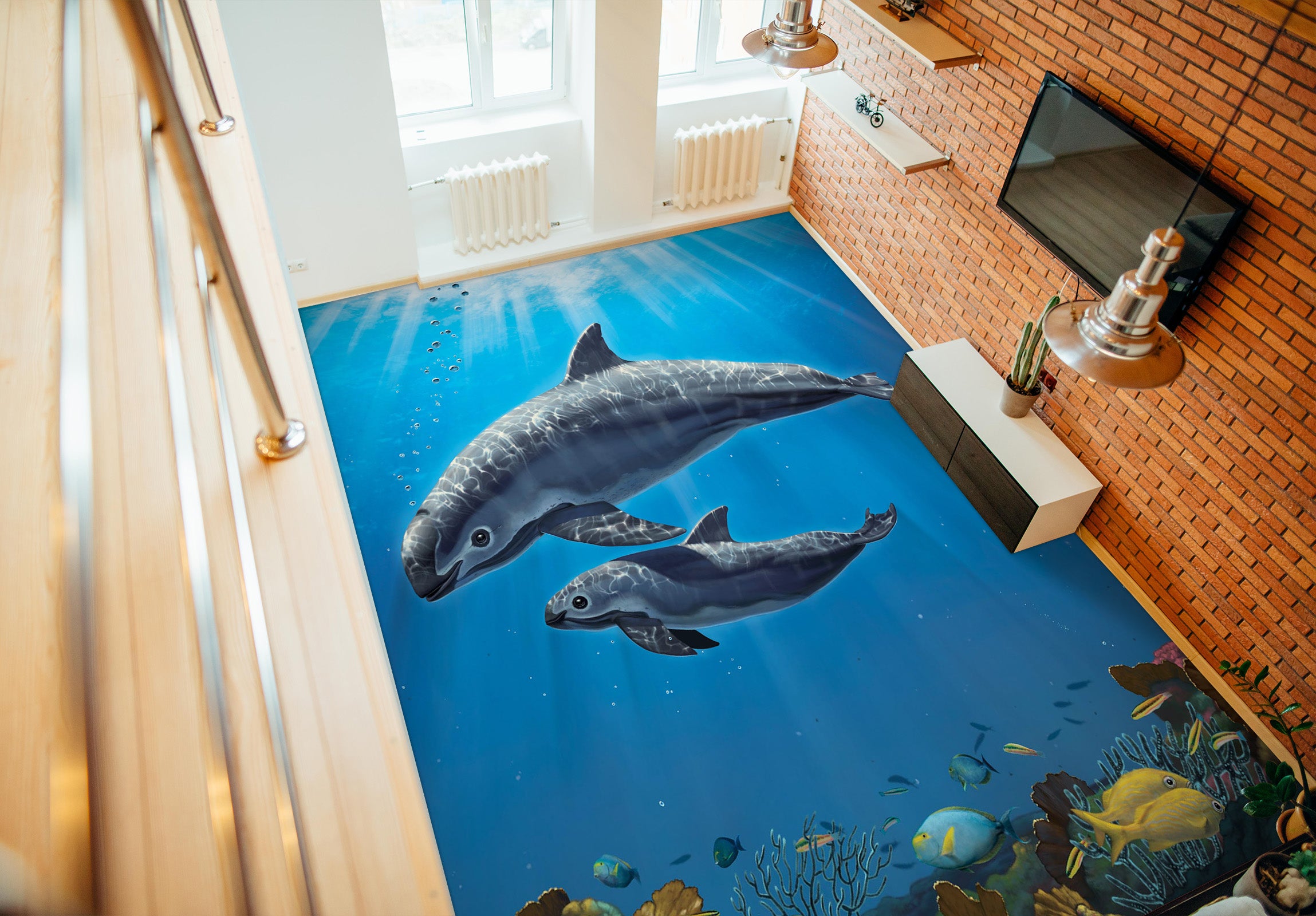 3D Underwater Dolphin 98187 Vincent Floor Mural Wallpaper Murals Self-Adhesive Removable Print Epoxy