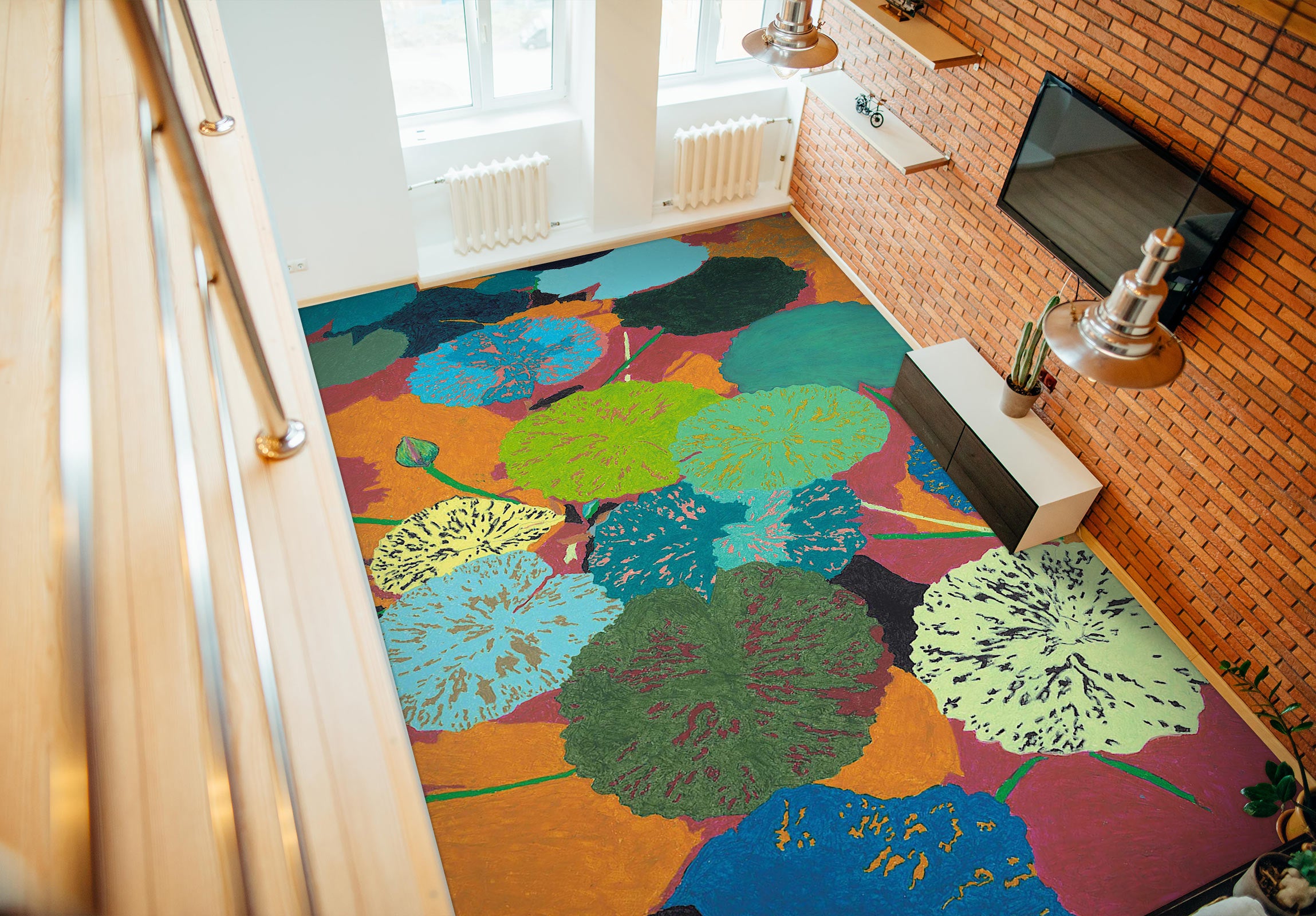 3D Painting Green Lotus Leaf 96119 Allan P. Friedlander Floor Mural Wallpaper Murals Self-Adhesive Removable Print Epoxy