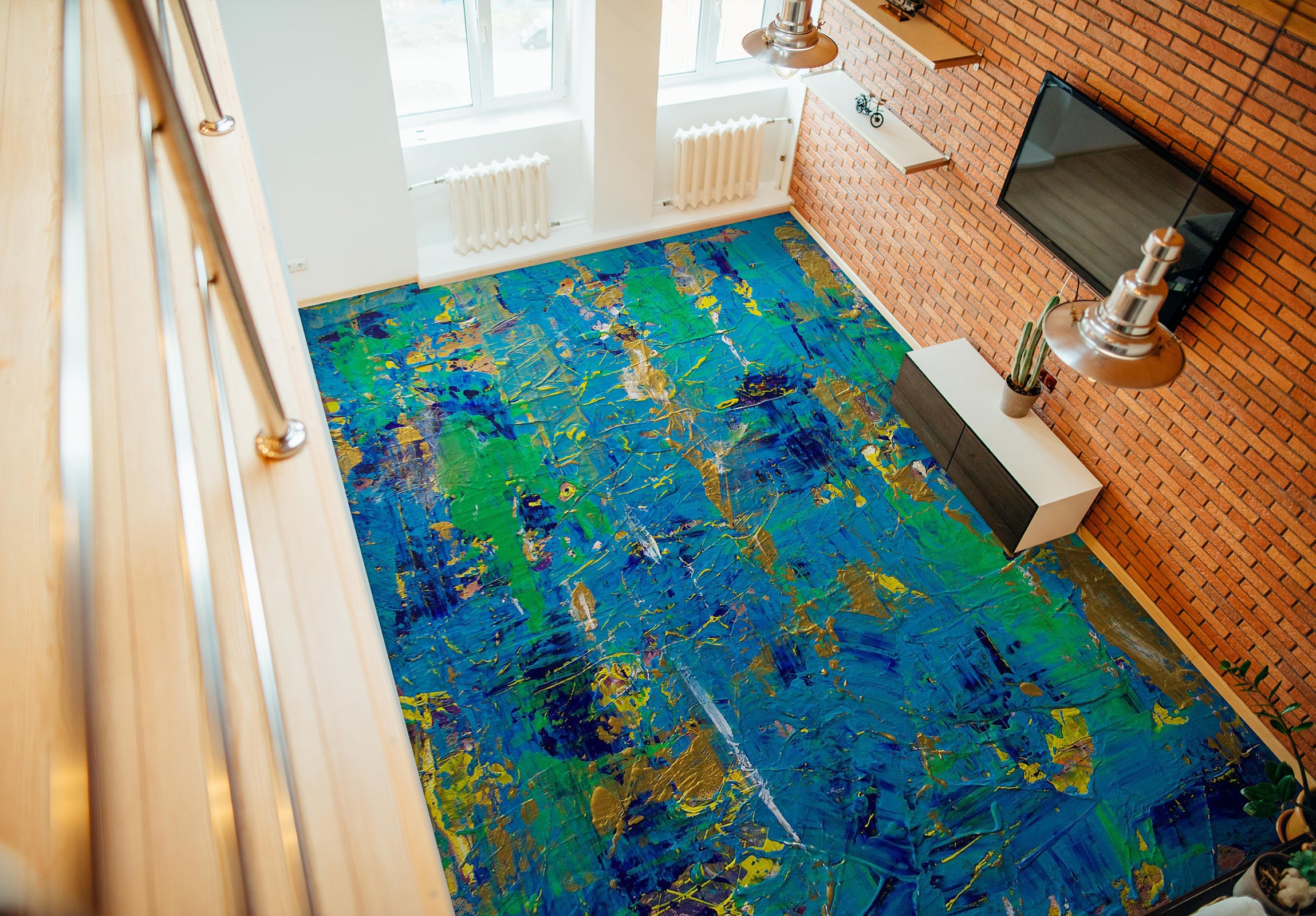 3D Blue Green Oil Painting 96110 Allan P. Friedlander Floor Mural Wallpaper Murals Self-Adhesive Removable Print Epoxy