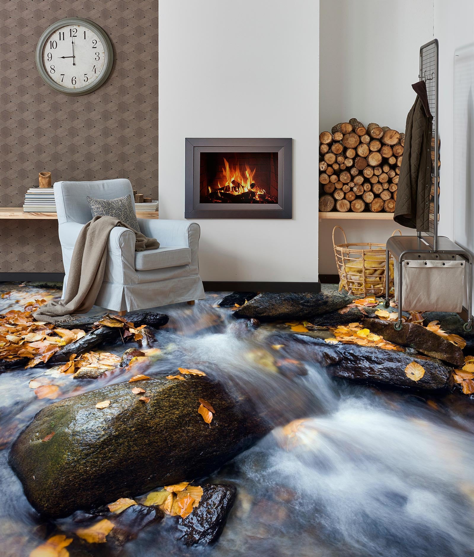 3D Fallen Leaves And Running Water 1016 Floor Mural Wallpaper Murals Self-Adhesive Removable Print Epoxy