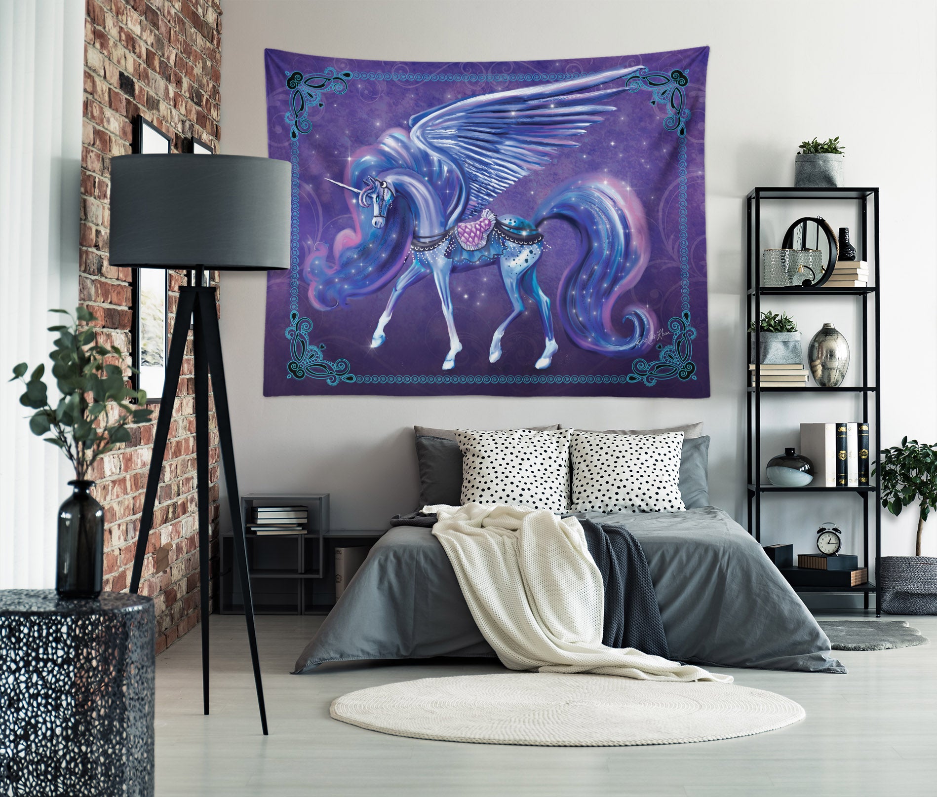 3D Purple Unicorn Wings 5201 Rose Catherine Khan Tapestry Hanging Cloth Hang