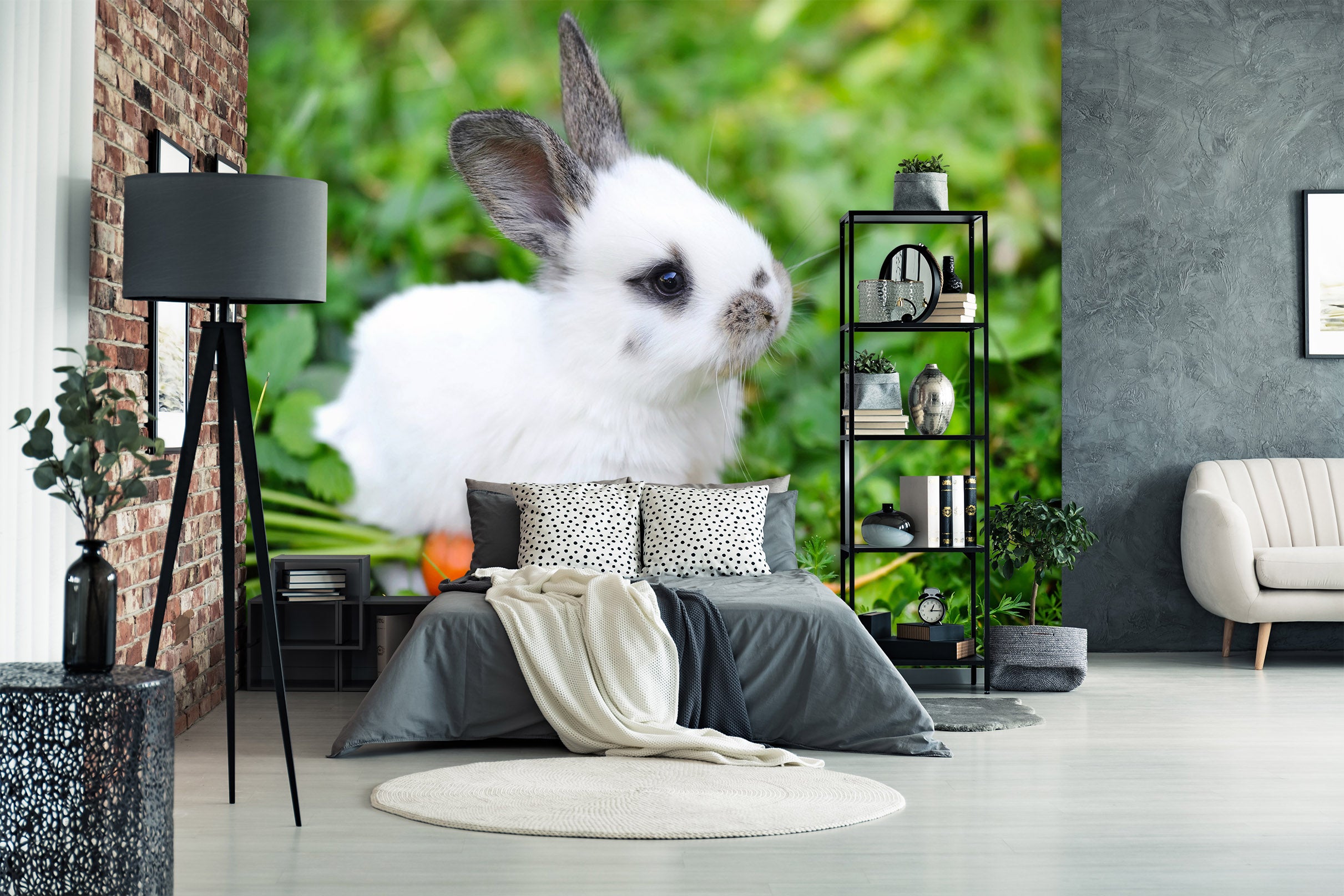 3D Lawn White Rabbit 2018 Wall Murals
