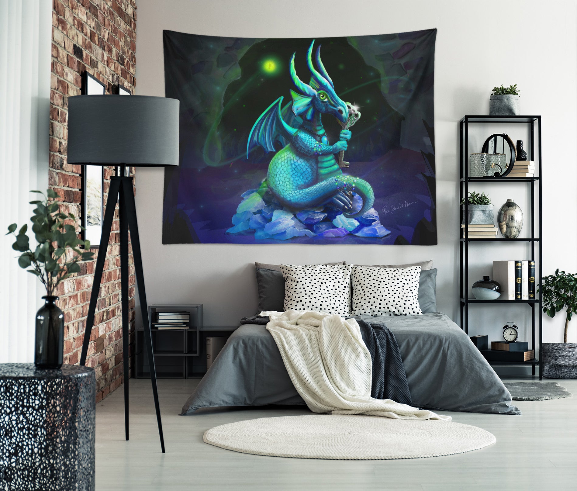 3D Green Dragon 943 Rose Catherine Khan Tapestry Hanging Cloth Hang