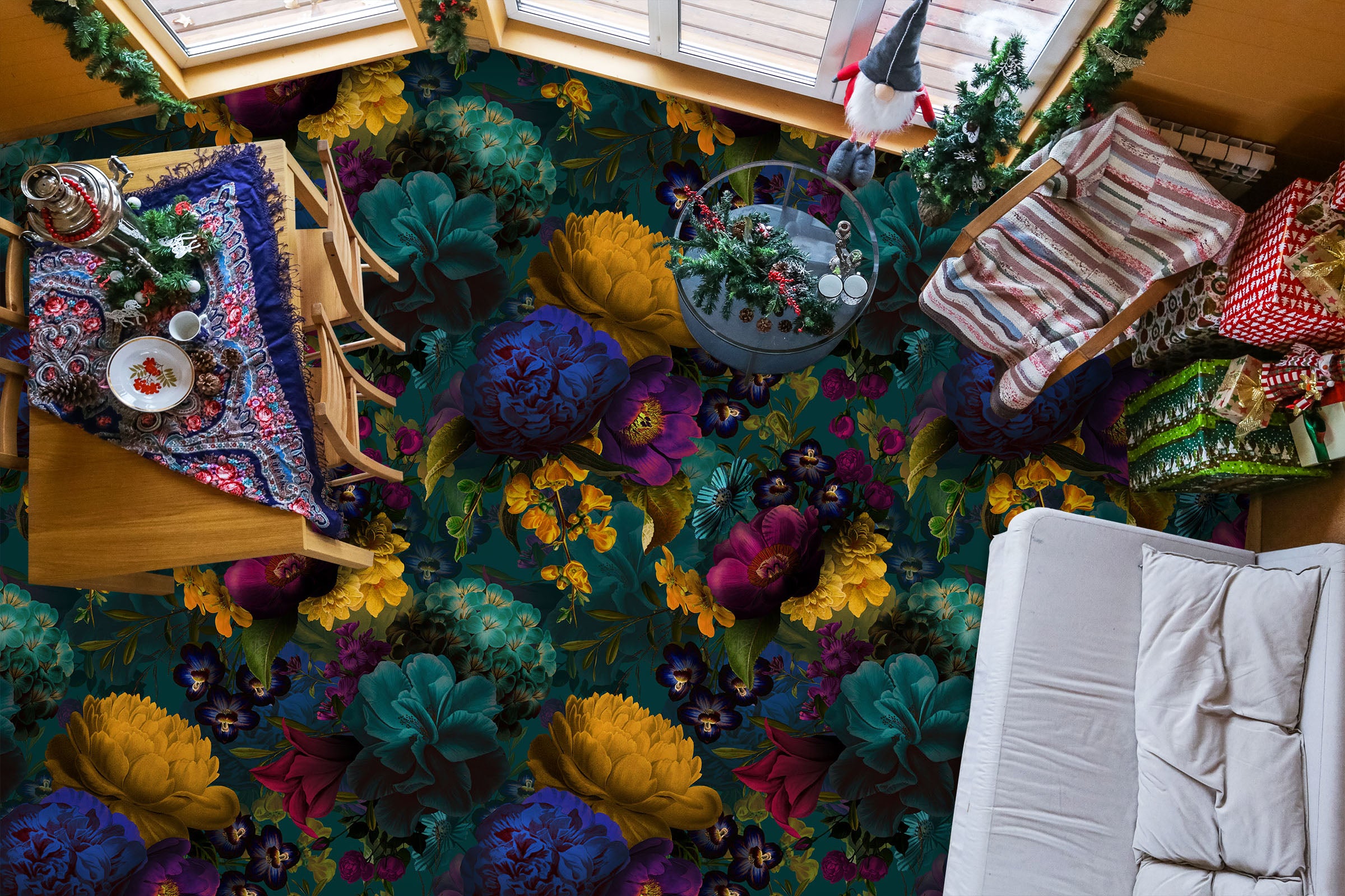 3D Dark Colored Flowers 99219 Uta Naumann Floor Mural Wallpaper Murals Self-Adhesive Removable Print Epoxy