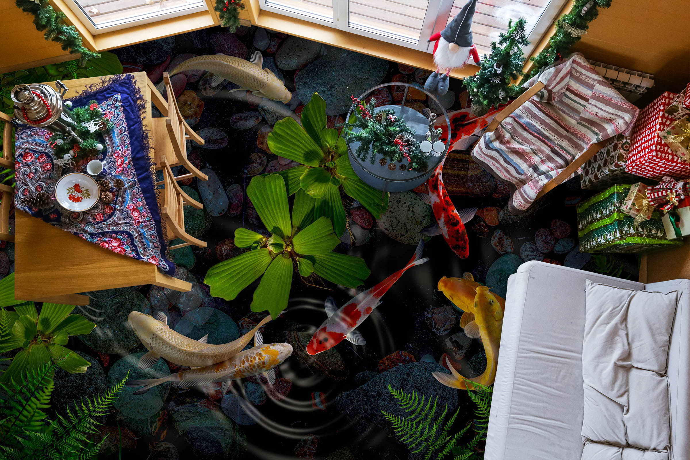 3D Seaweed And Koi 456 Floor Mural Wallpaper Murals Rug & Mat Print Epoxy waterproof bath floor