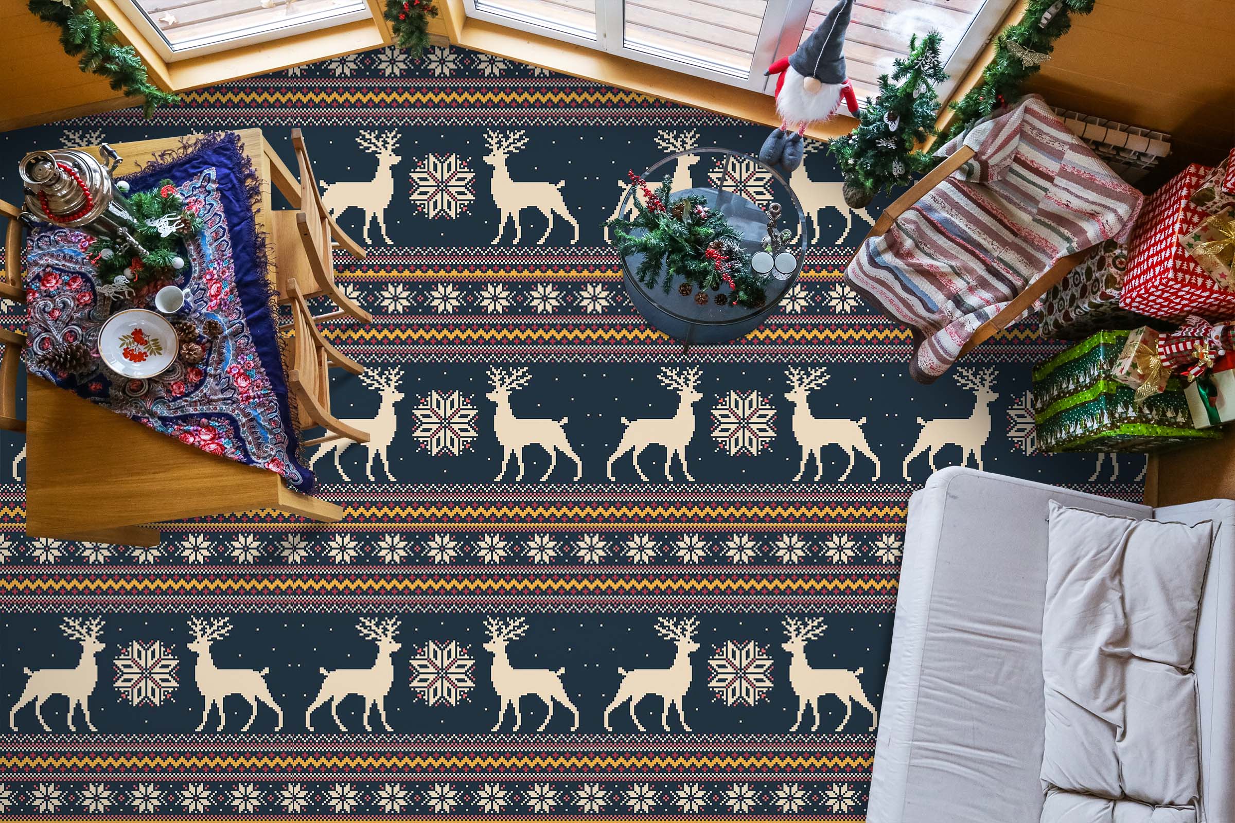 3D White Deer Pattern 1510 Floor Mural Wallpaper Murals Self-Adhesive Removable Print Epoxy