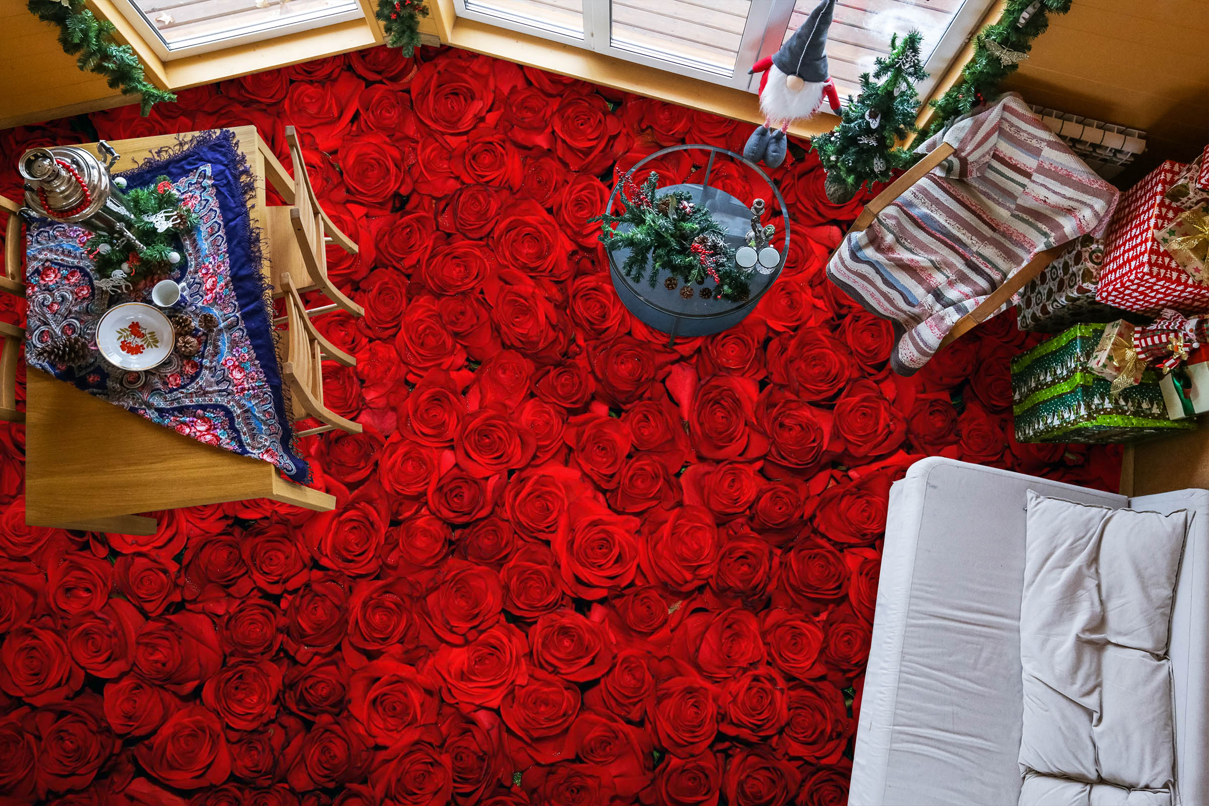 3D Dense Crimson Roses 299 Floor Mural Wallpaper Murals Rug & Mat Print Epoxy waterproof bath floor