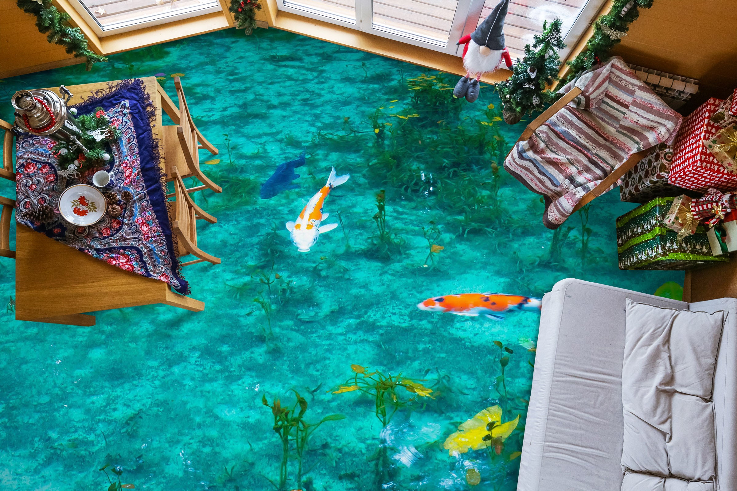 3D Special White Koi 746 Floor Mural Wallpaper Murals Rug & Mat Print Epoxy waterproof bath floor