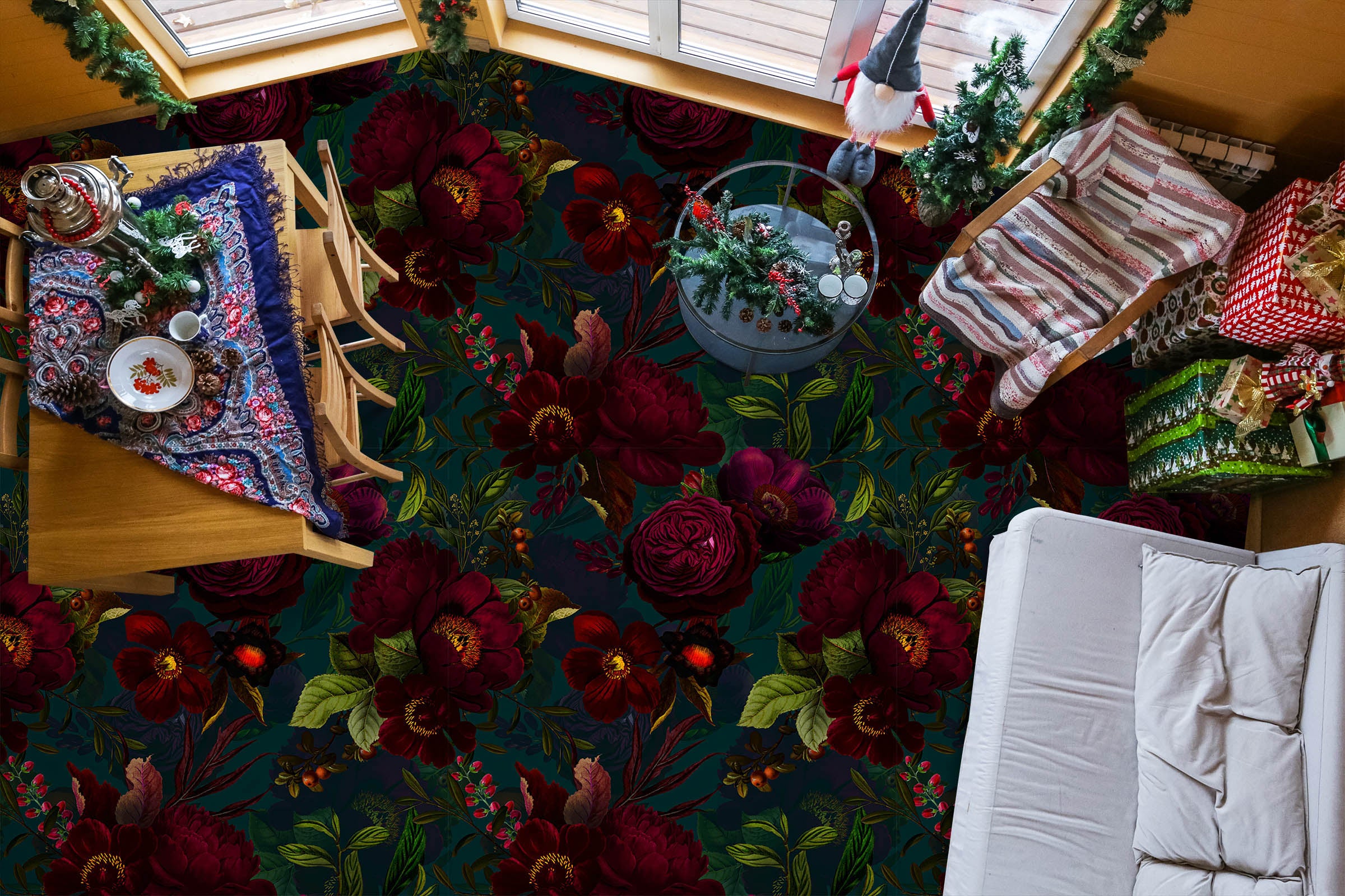 3D Dark Red Flowers 10027 Uta Naumann Floor Mural Wallpaper Murals Self-Adhesive Removable Print Epoxy