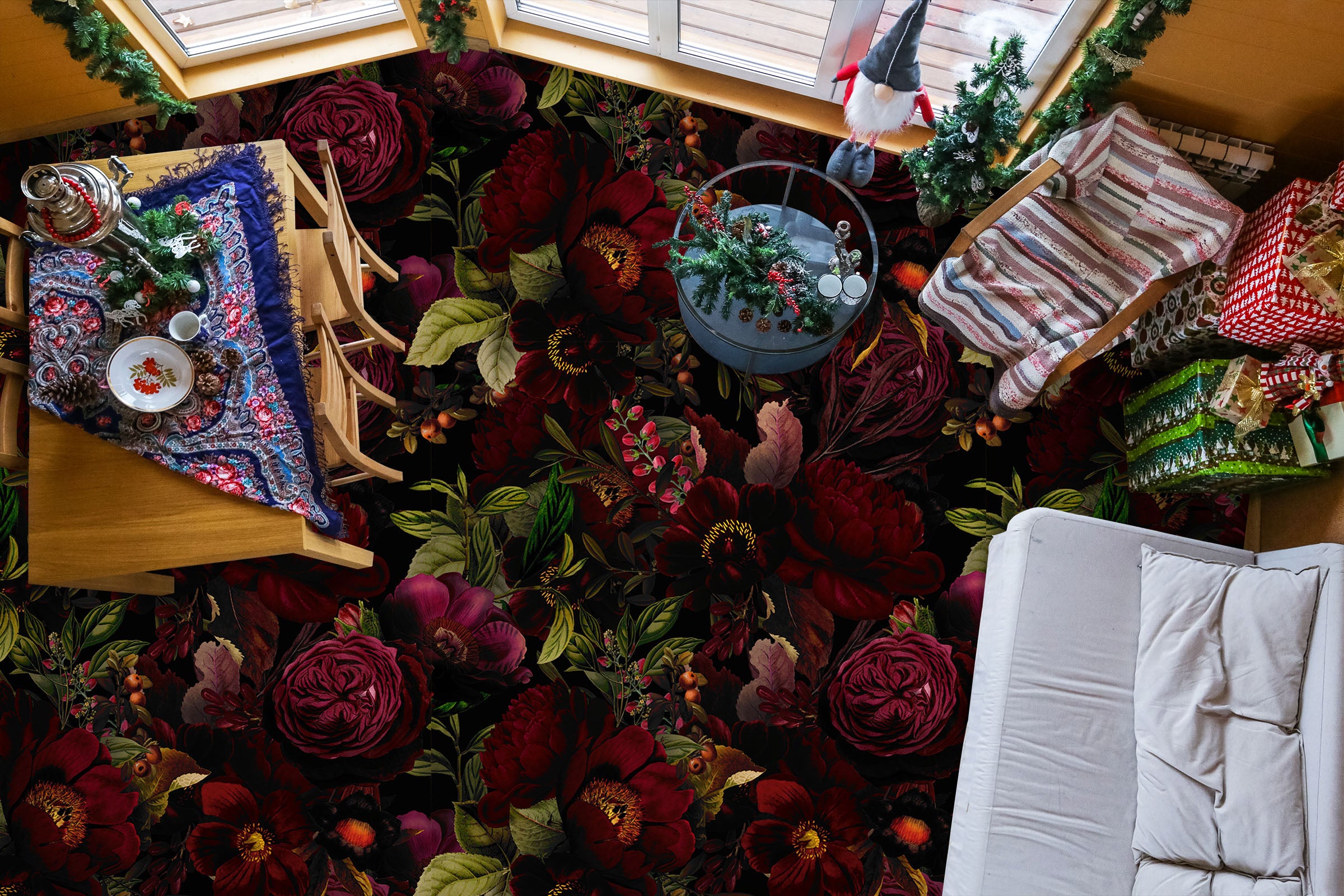 3D Dark Red Flower Bush 10031 Uta Naumann Floor Mural Wallpaper Murals Self-Adhesive Removable Print Epoxy