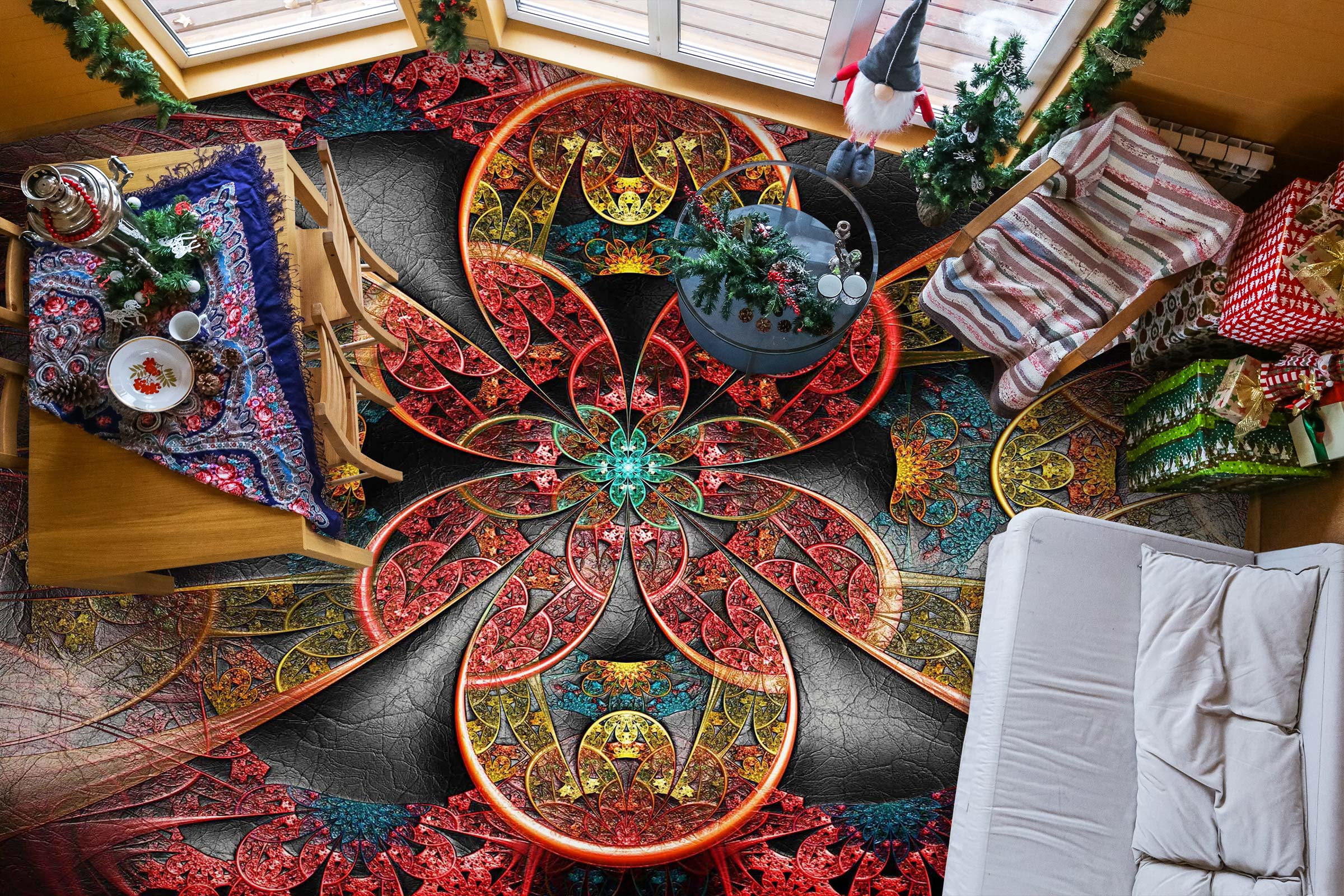 3D Psychedelic Red Flowers 1310 Floor Mural Wallpaper Murals Self-Adhesive Removable Print Epoxy