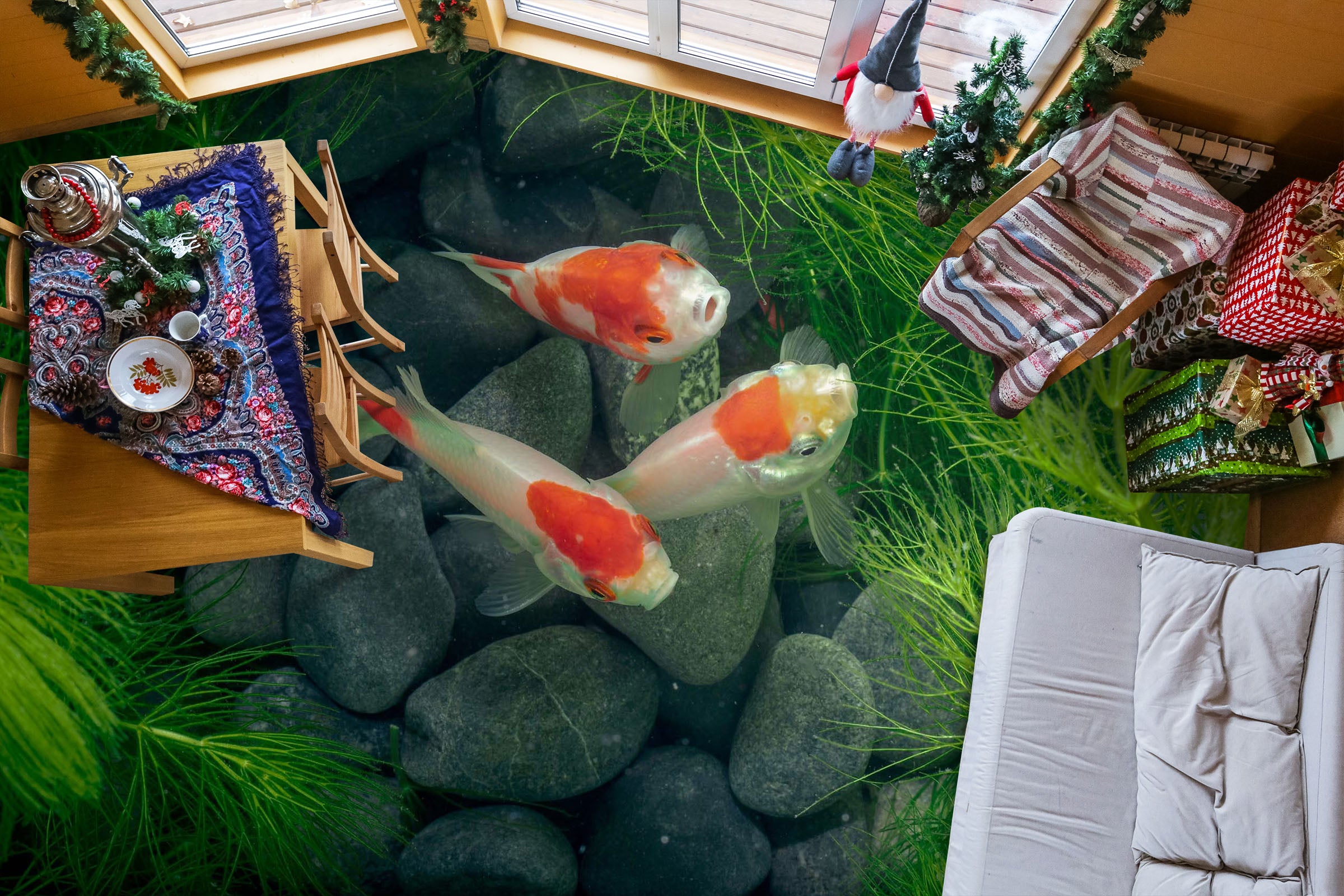 3D Three Cute Koi 158 Floor Mural Wallpaper Murals Rug & Mat Print Epoxy waterproof bath floor