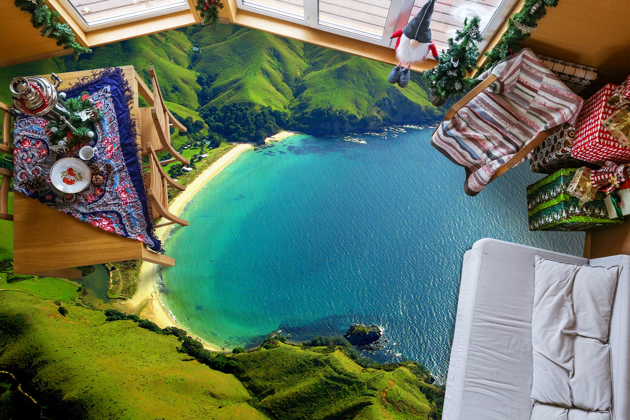 3D Green Hillside And Blue Sea 509 Floor Mural Wallpaper Murals Rug & Mat Print Epoxy waterproof bath floor