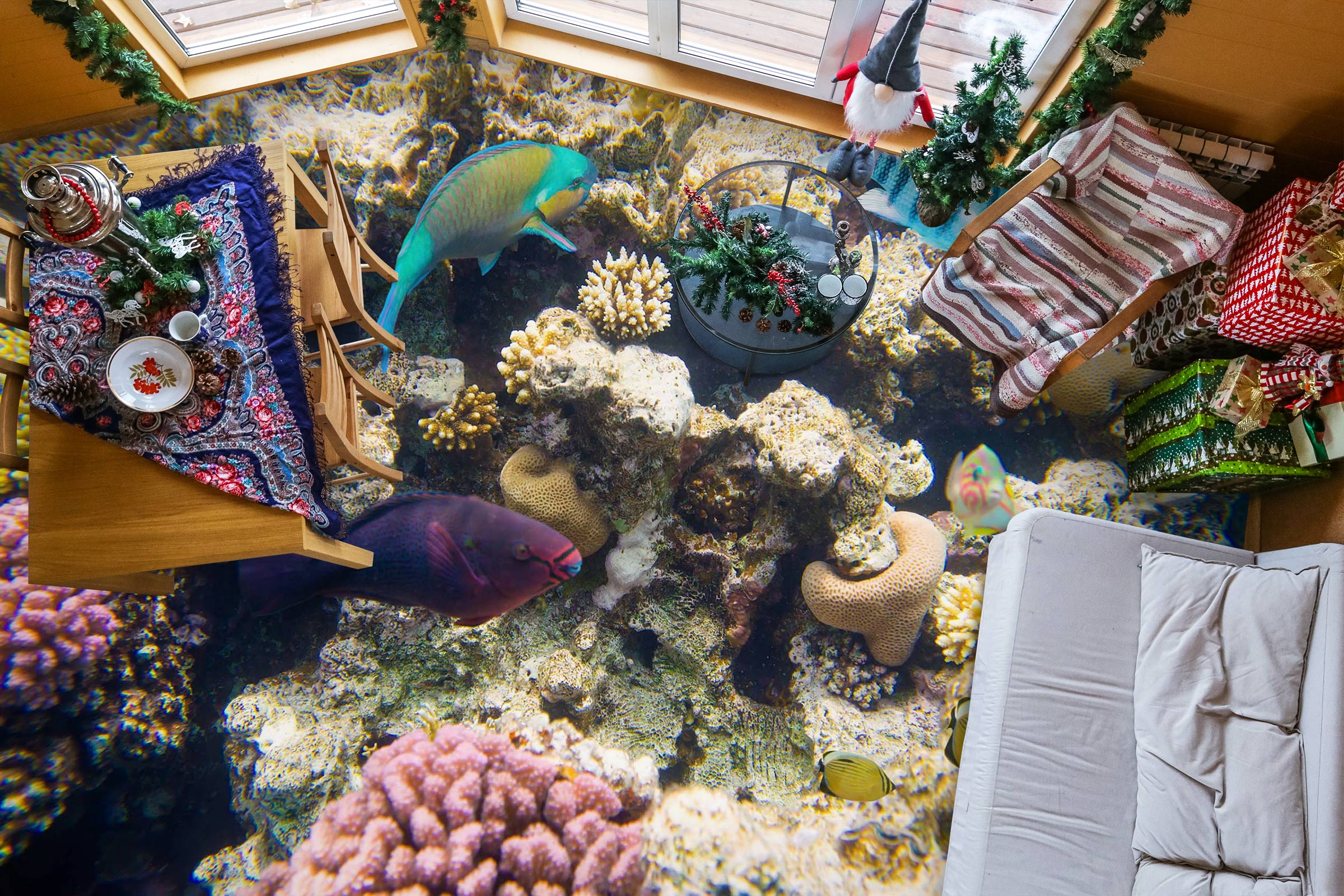 3D Deep Purple Fish 634 Floor Mural Wallpaper Murals Rug & Mat Print Epoxy waterproof bath floor