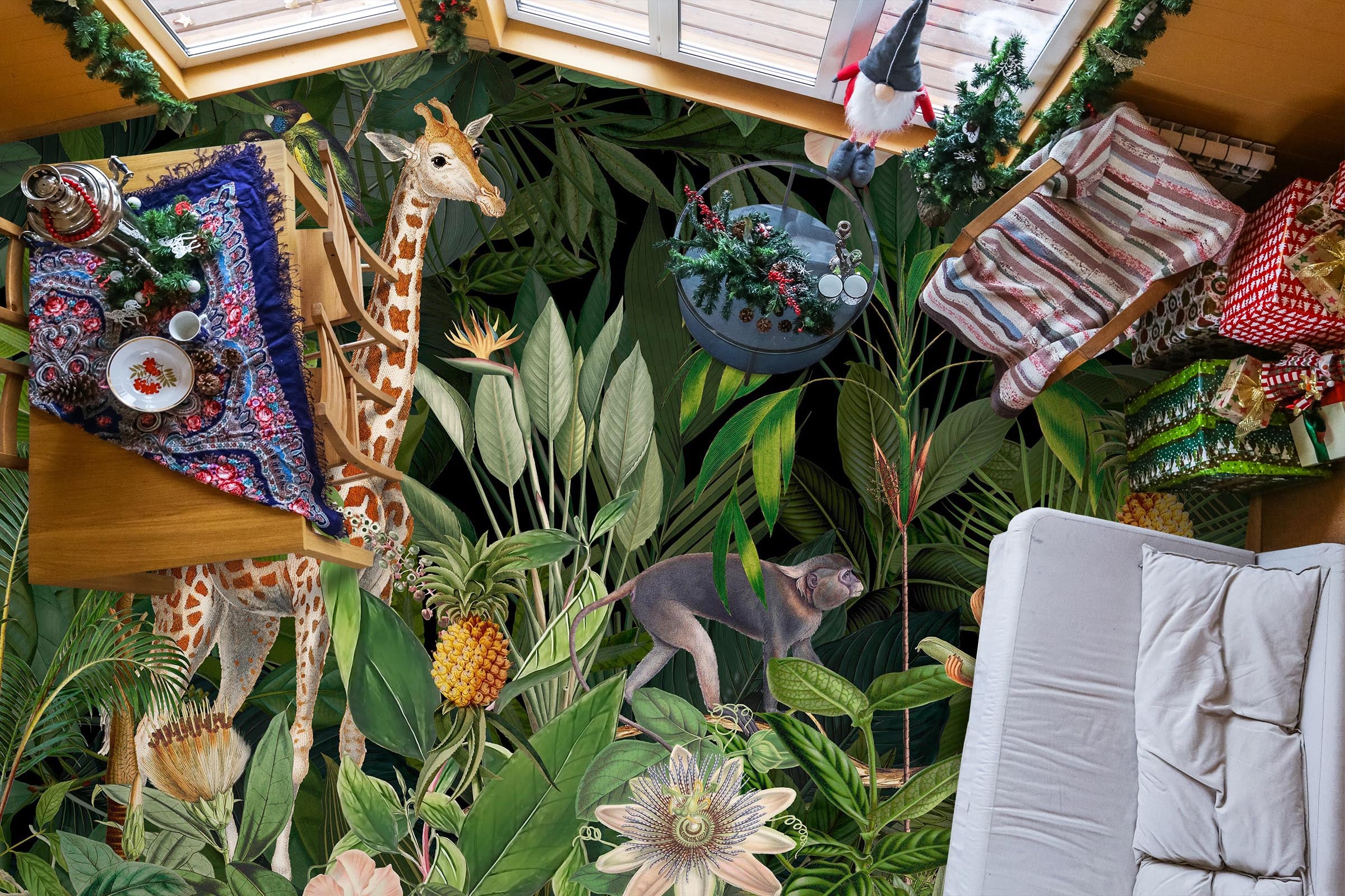 3D Giraffe Monkey Jungle 104166 Andrea Haase Floor Mural Wallpaper Murals Self-Adhesive Removable Print Epoxy