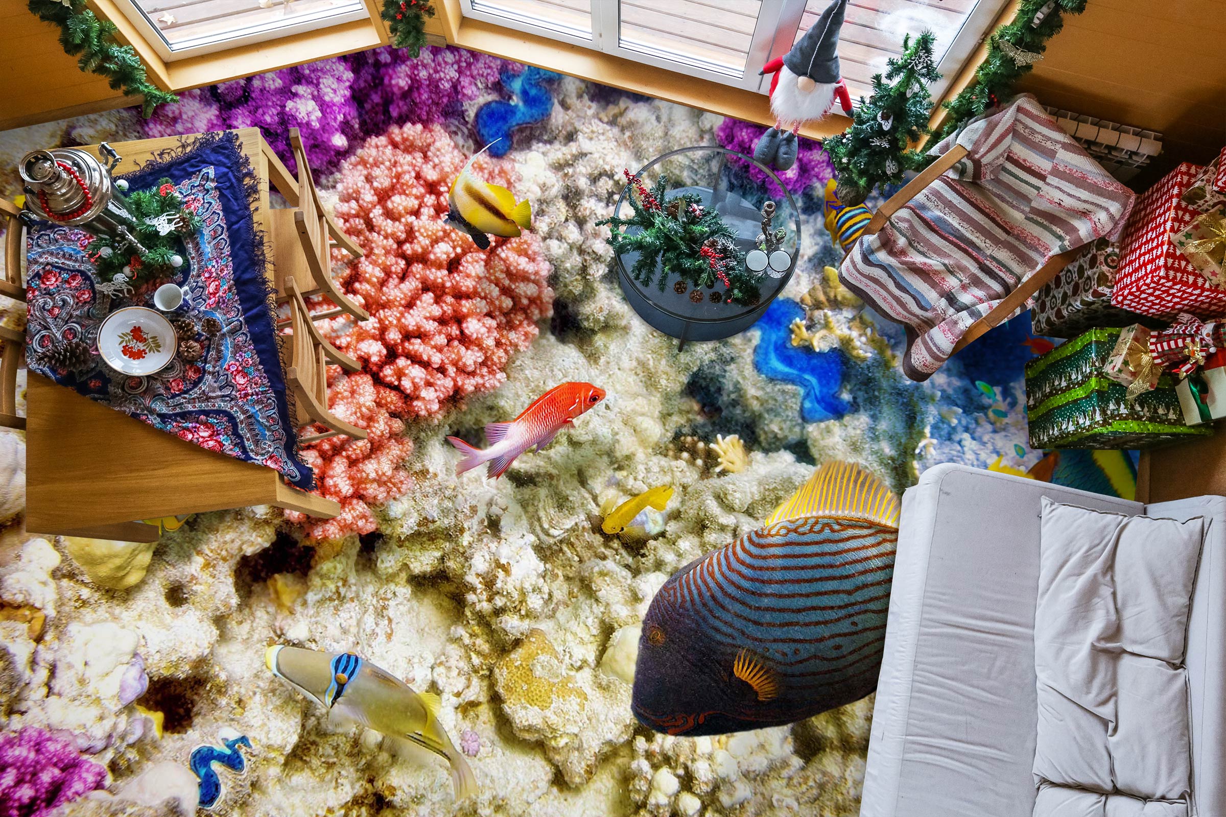 3D Black Yellow Fish 621 Floor Mural