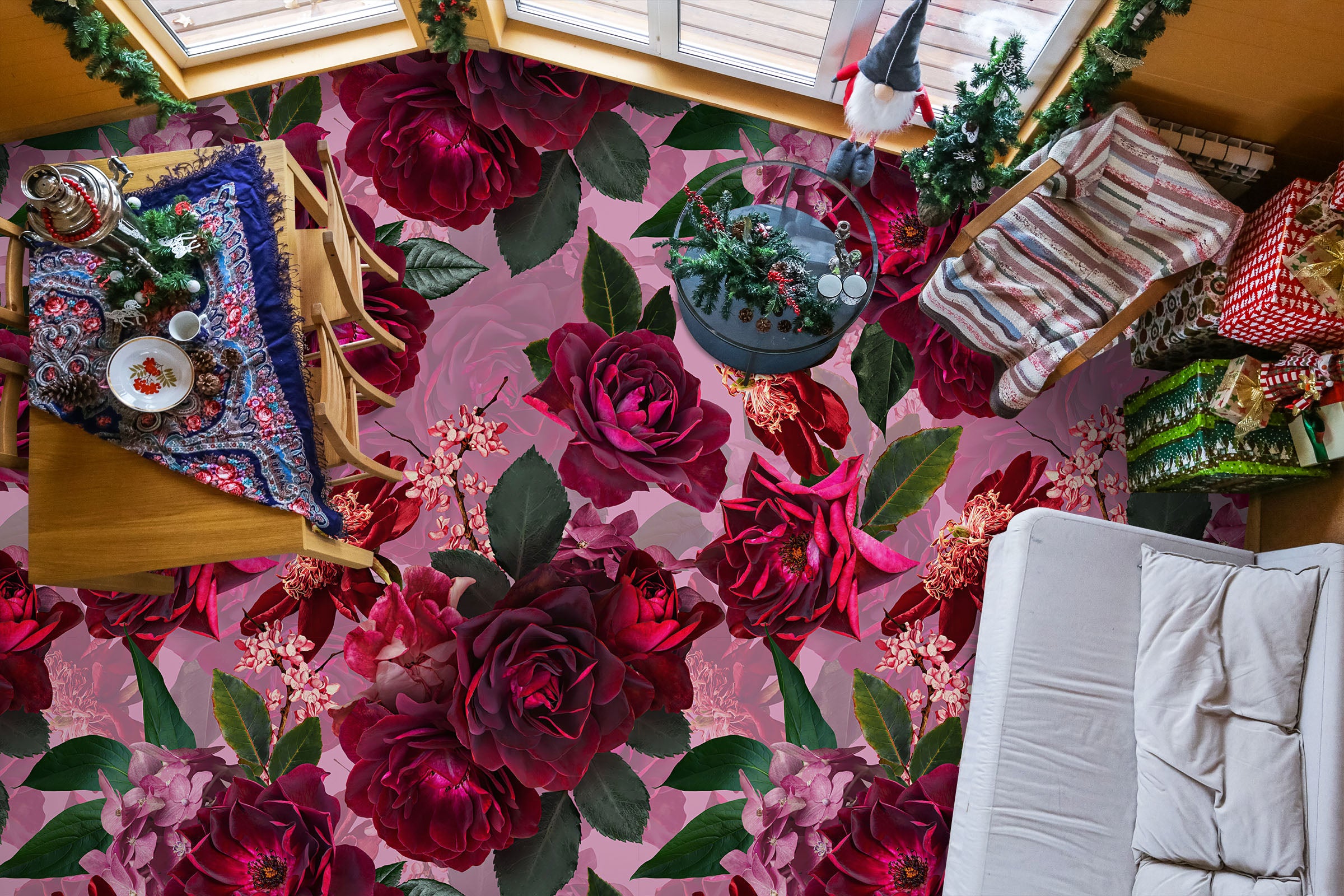 3D Pink Flowers 99195 Uta Naumann Floor Mural Wallpaper Murals Self-Adhesive Removable Print Epoxy