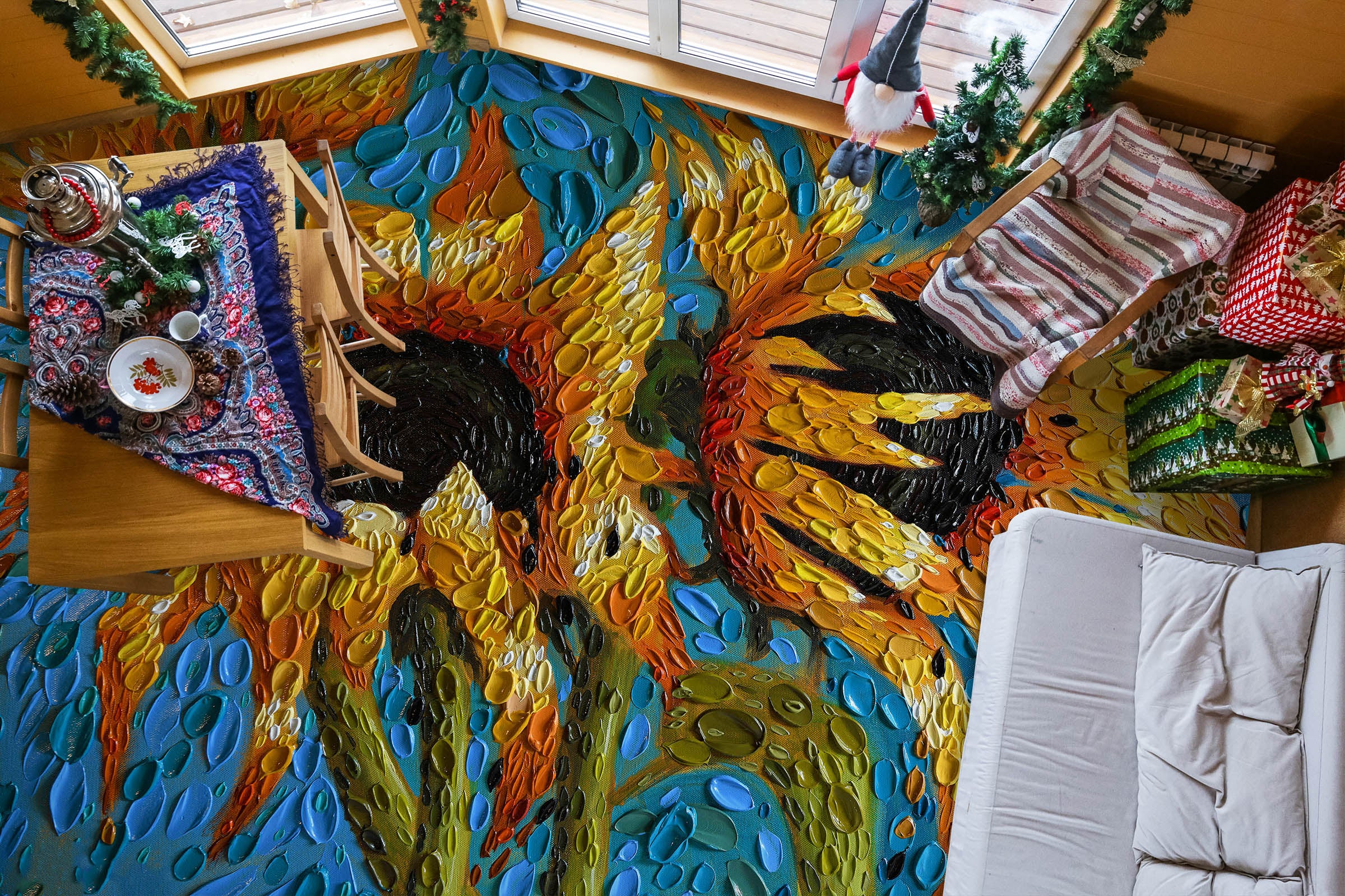 3D Sunflower 102176 Dena Tollefson Floor Mural Wallpaper Murals Self-Adhesive Removable Print Epoxy