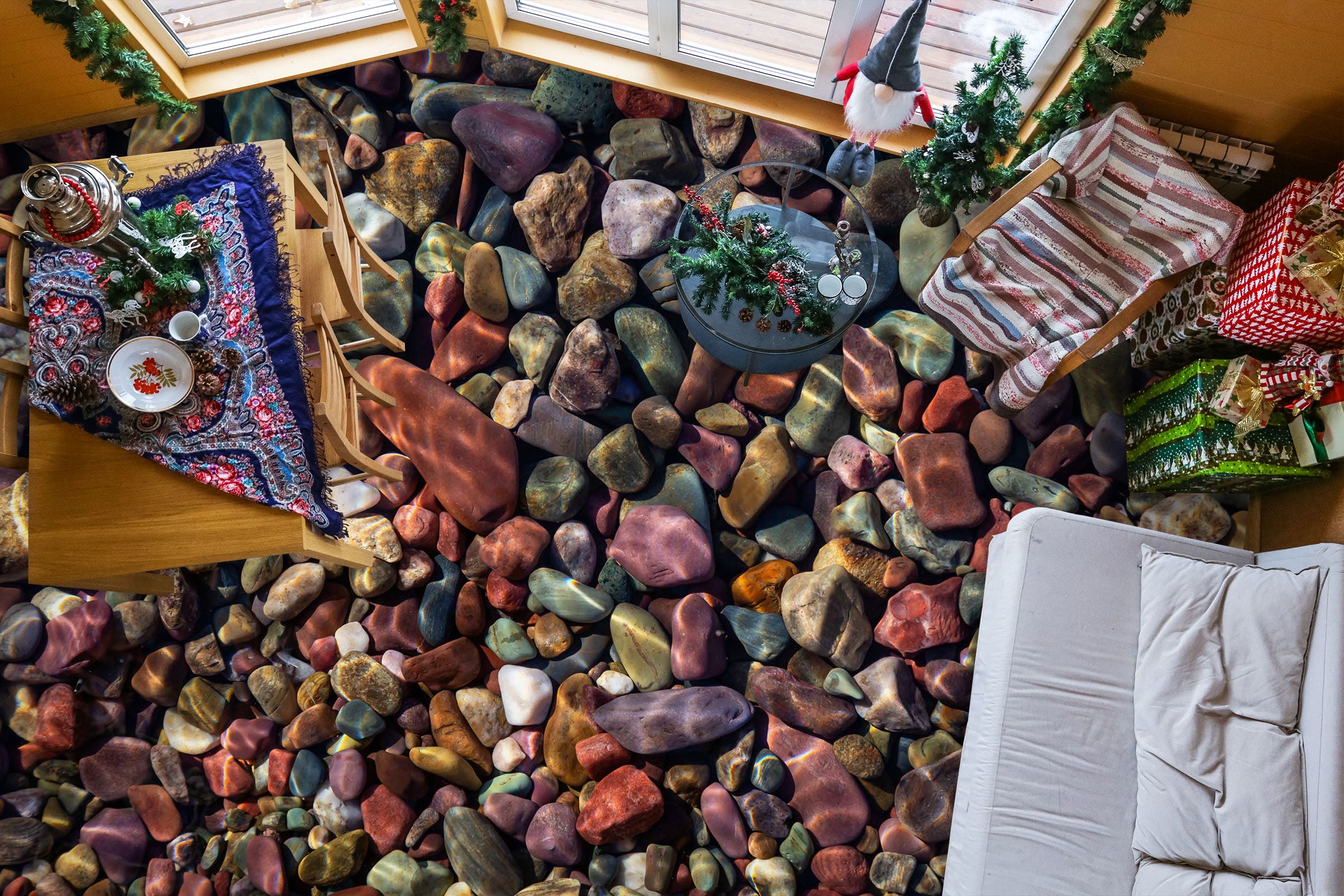 3D Deep Colored Little Stones 1054 Floor Mural Wallpaper Murals Self-Adhesive Removable Print Epoxy