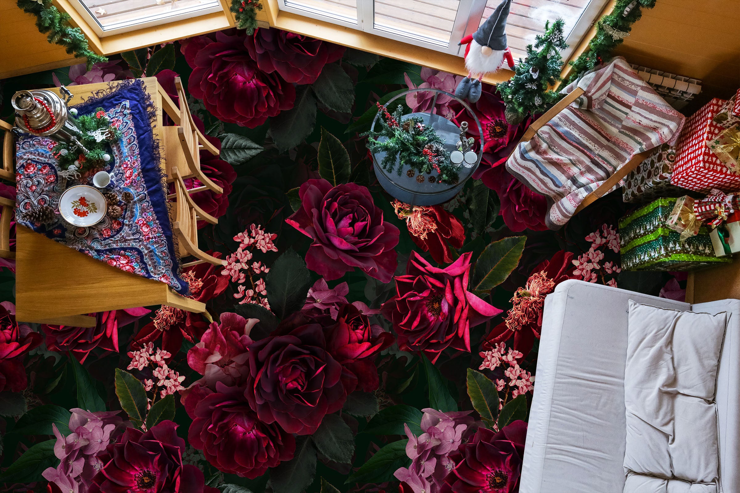 3D Rose Red Clump 99226 Uta Naumann Floor Mural Wallpaper Murals Self-Adhesive Removable Print Epoxy