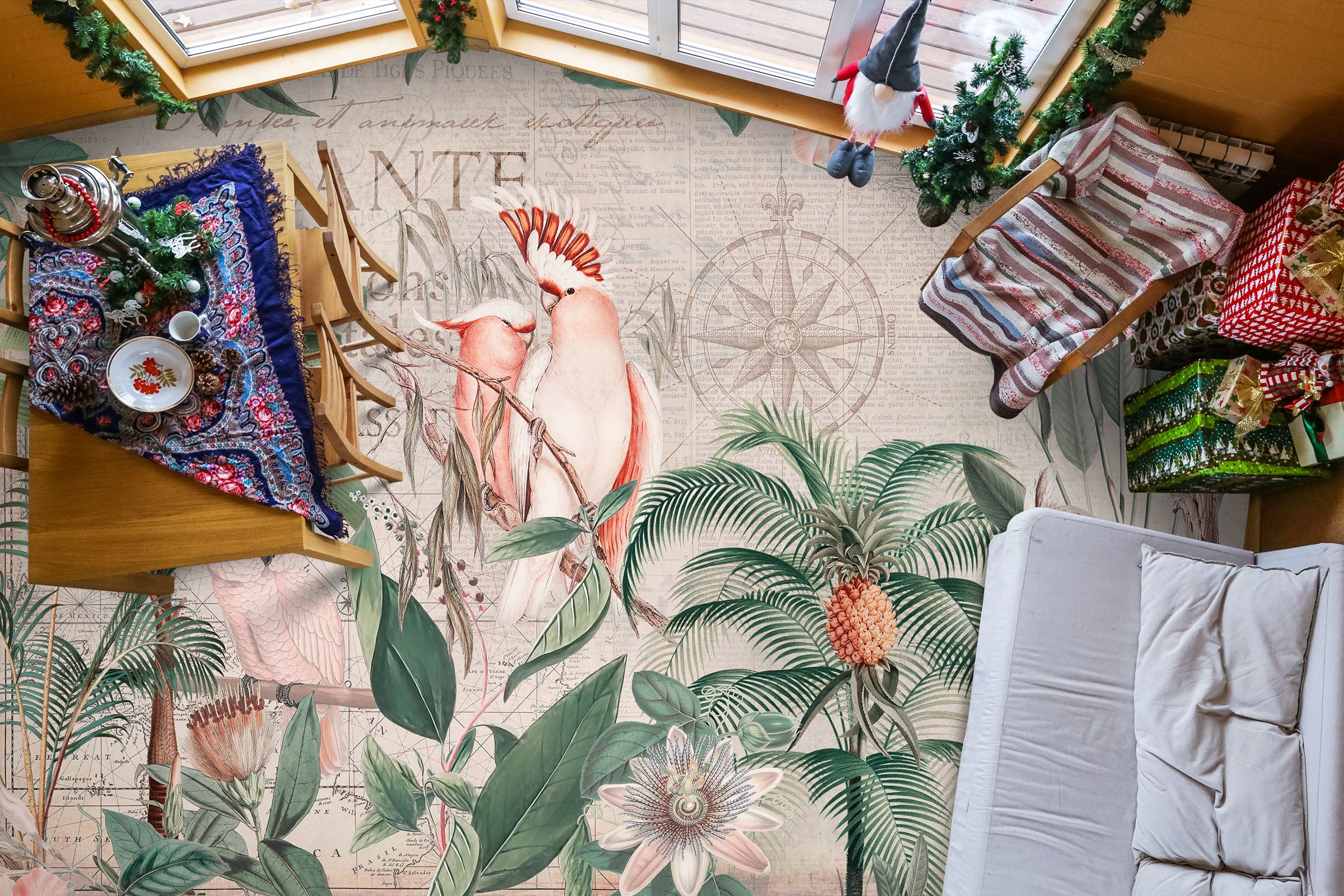 3D Grove Parrot Pineapple 104171 Andrea Haase Floor Mural Wallpaper Murals Self-Adhesive Removable Print Epoxy