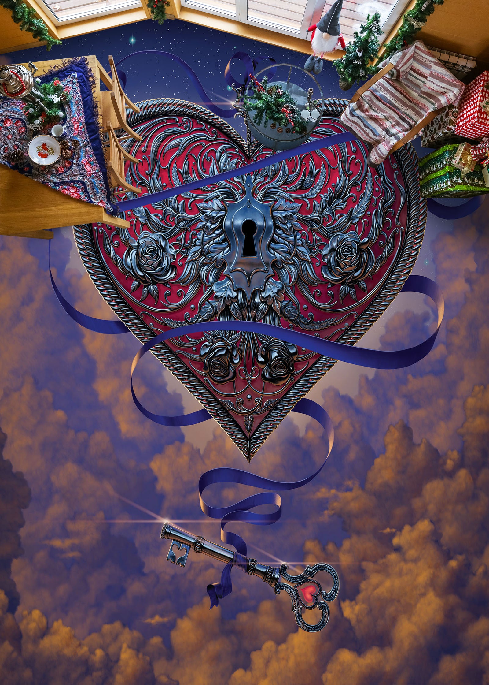 3D Heart Lock Key 98182 Vincent Floor Mural Wallpaper Murals Self-Adhesive Removable Print Epoxy