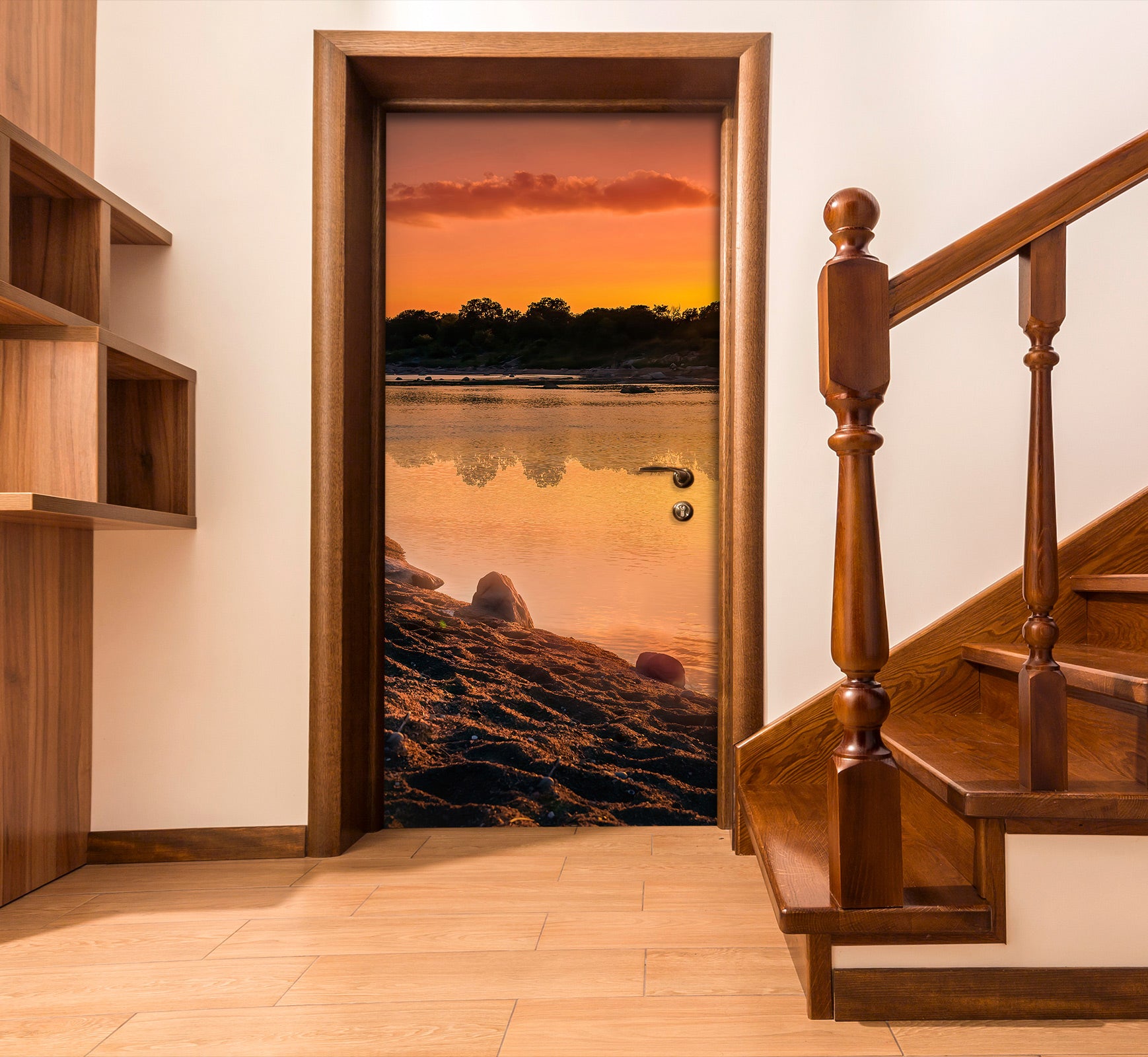 3D Sunset Lakeside Shadow 107205 Beth Sheridan Door Mural