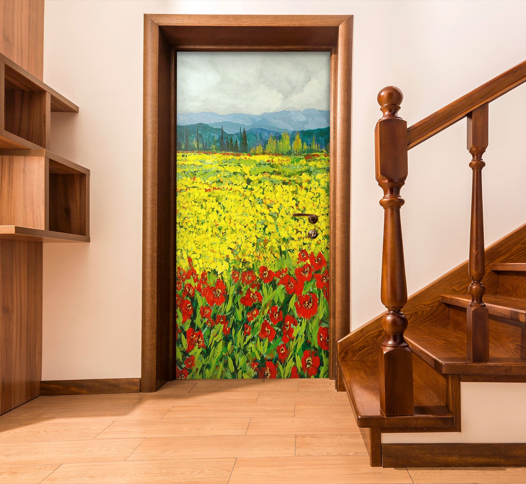 3D Yellow Red Flowers 9336 Allan P. Friedlander Door Mural