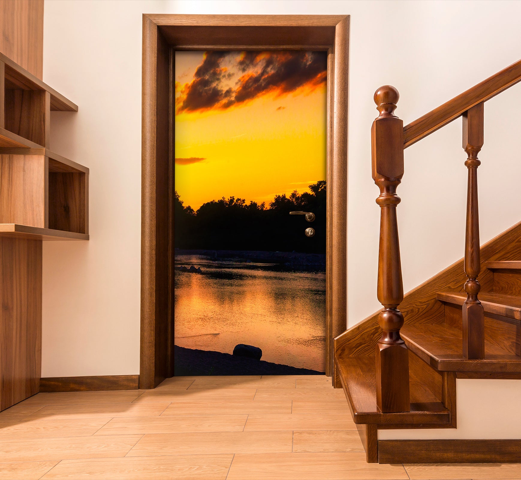 3D Sunset Trees Lake 107203 Beth Sheridan Door Mural