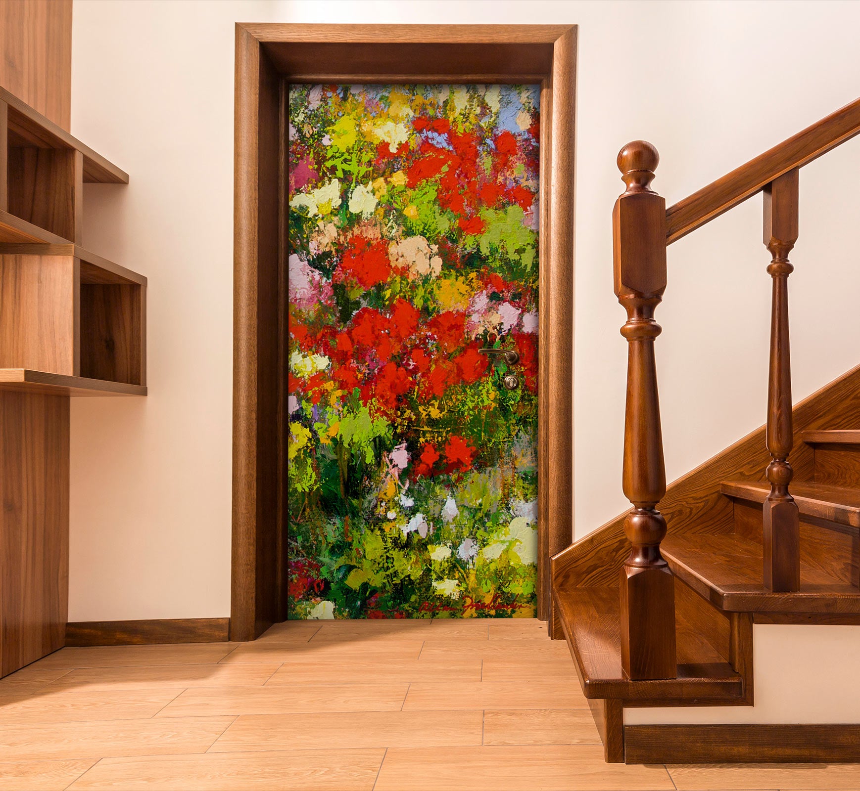 3D Red Flowers Grass 10115 Allan P. Friedlander Door Mural