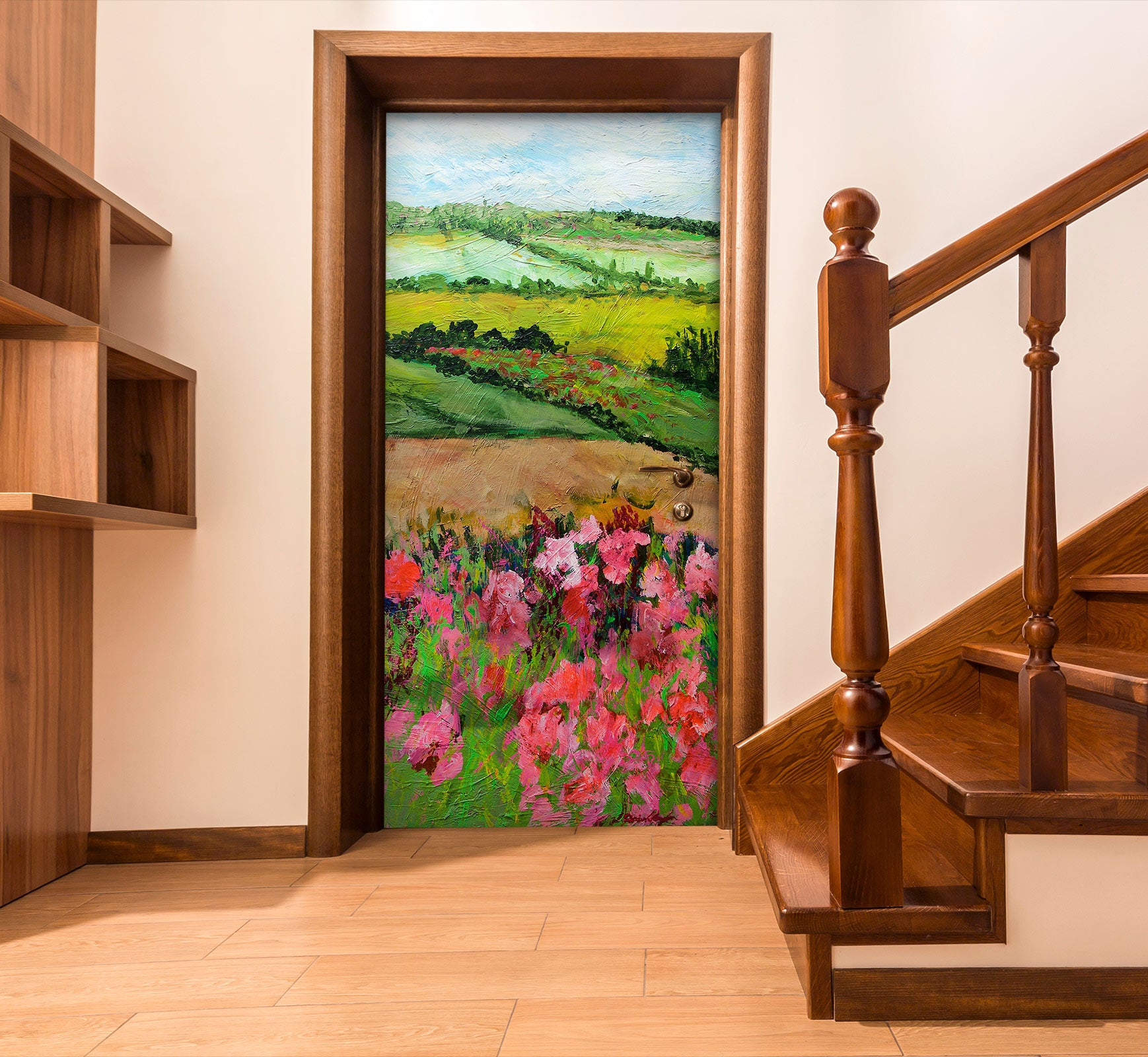 3D Lawn Pink Flower Bush Painting 93149 Allan P. Friedlander Door Mural