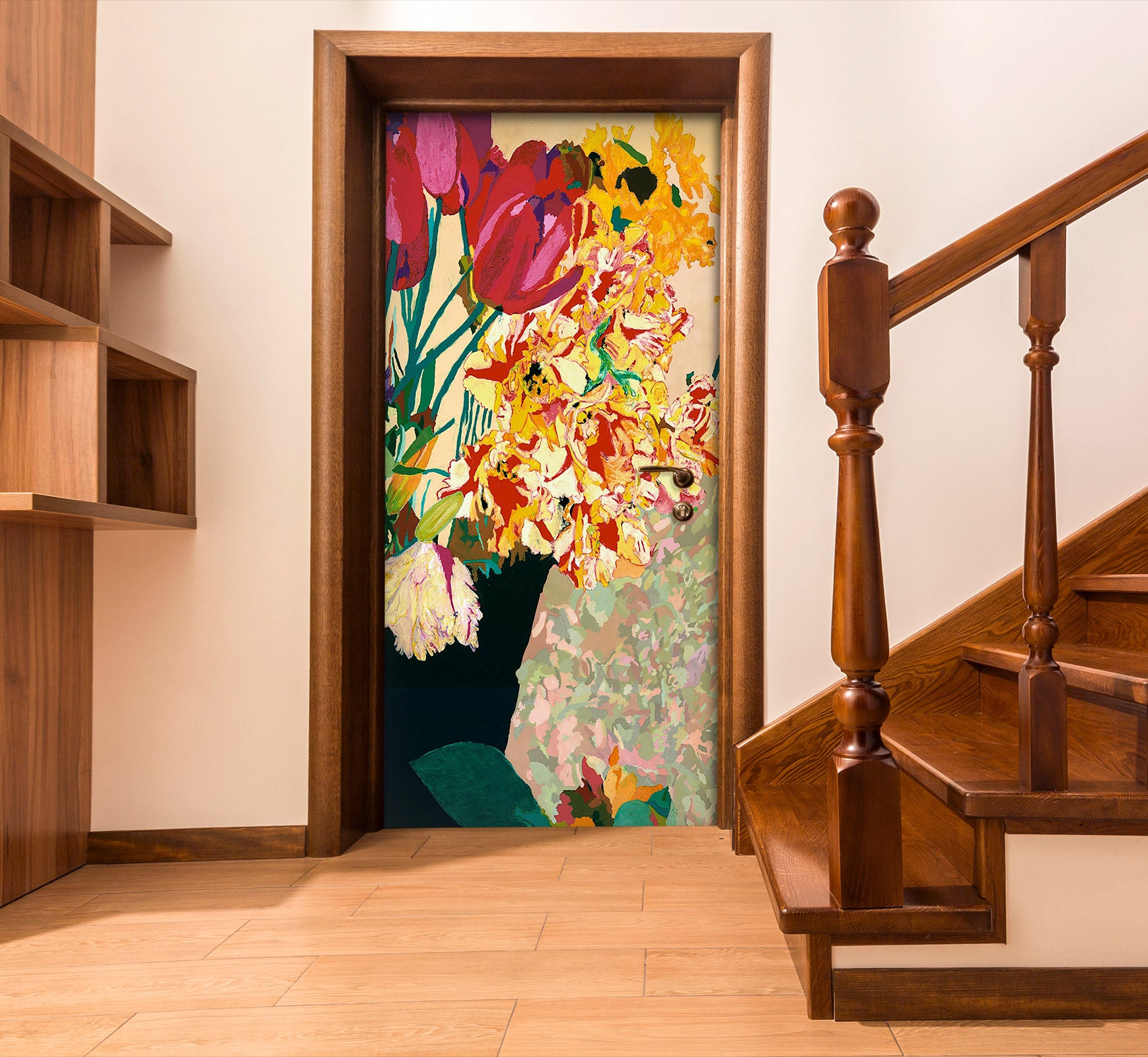 3D Yellow Red Flowers 9406 Allan P. Friedlander Door Mural