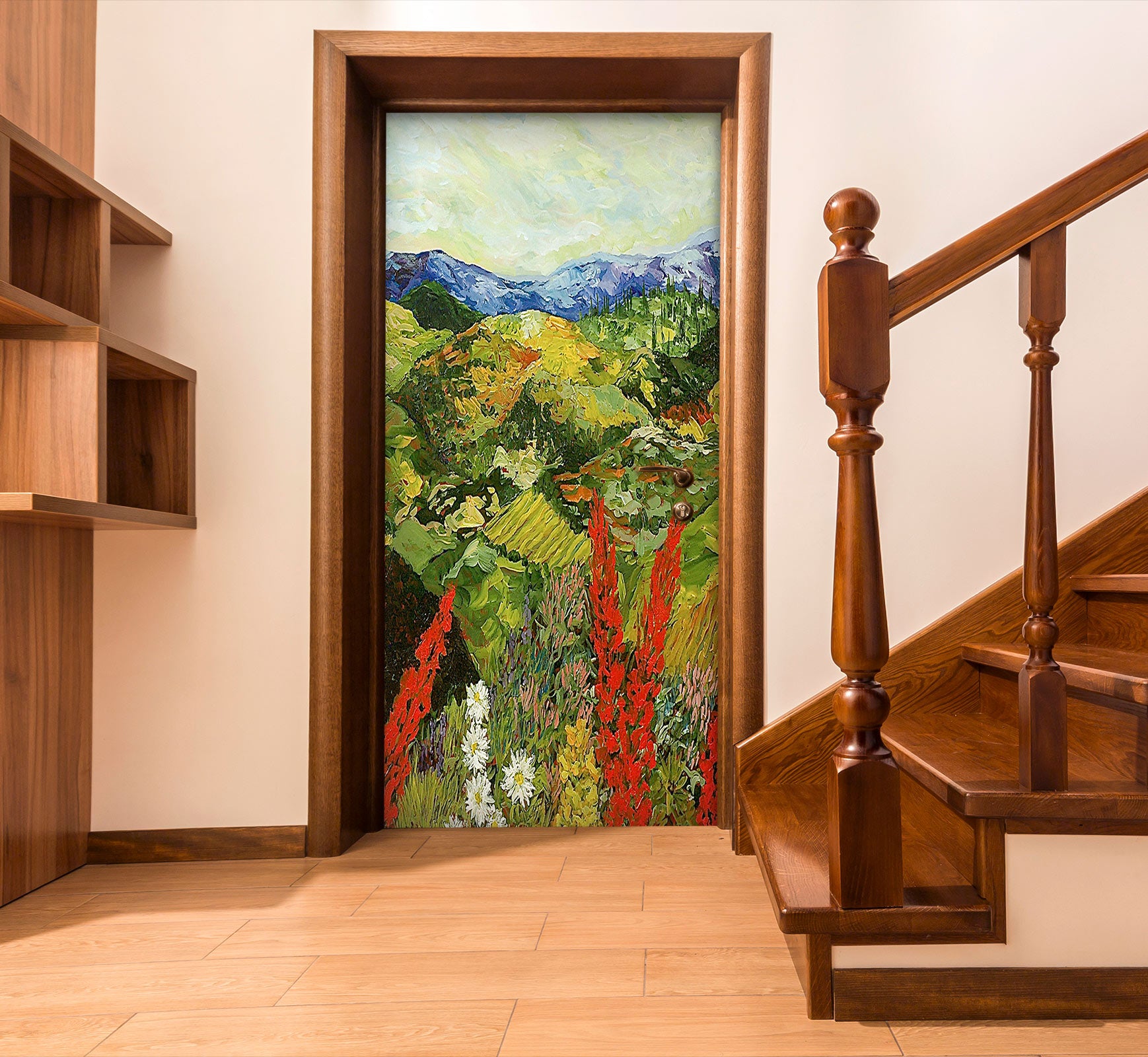 3D Hillside Meadow Red Flower 9341 Allan P. Friedlander Door Mural