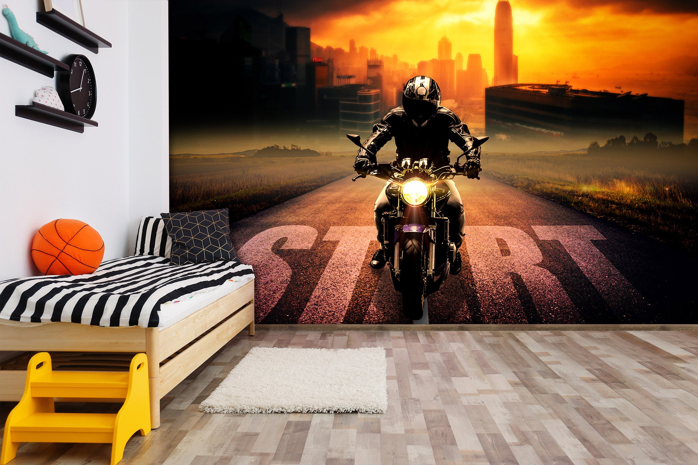 3D Sunset Motorcycle 049 Vehicle Wall Murals