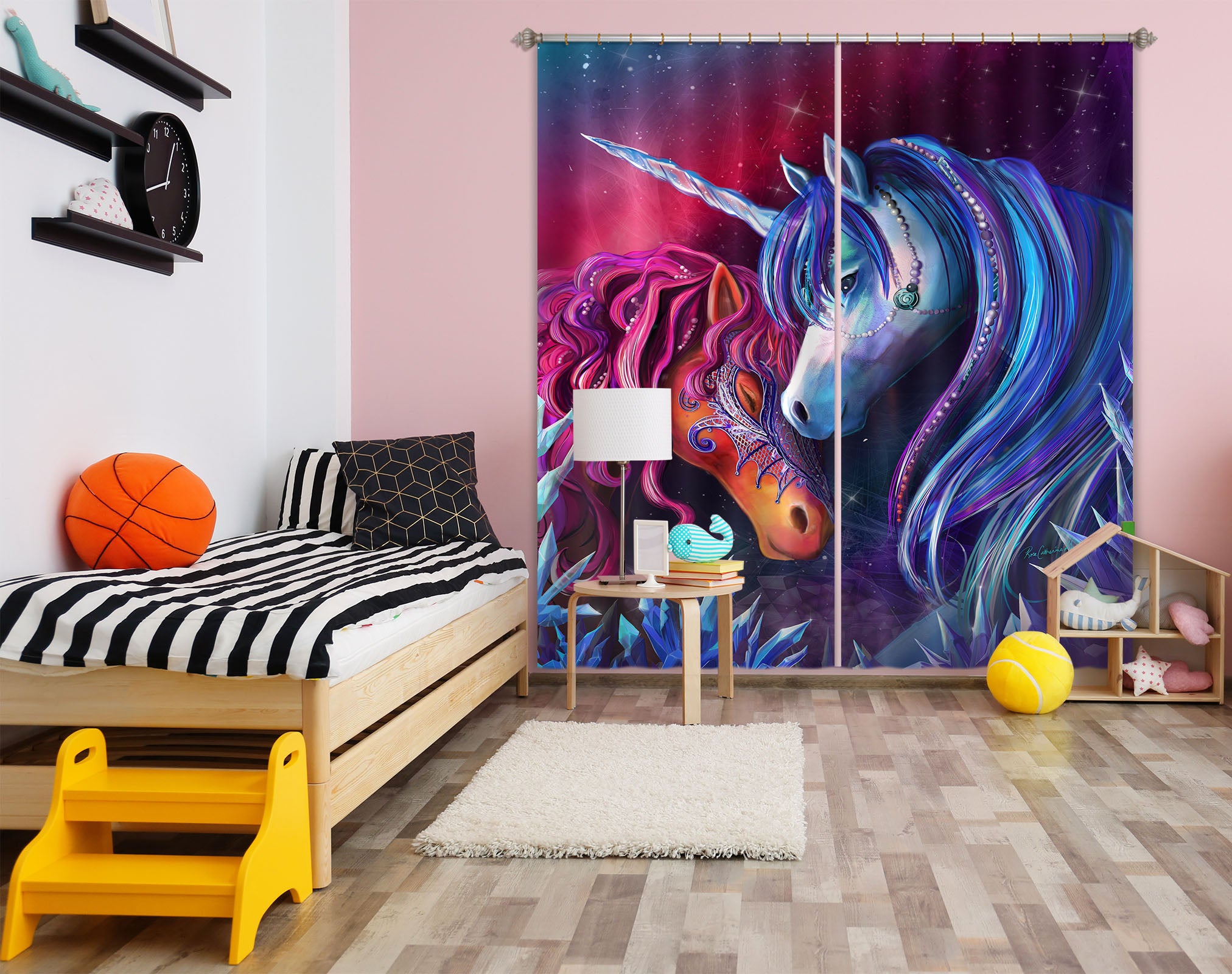 3D Unicorn Head 106 Rose Catherine Khan Curtain Curtains Drapes